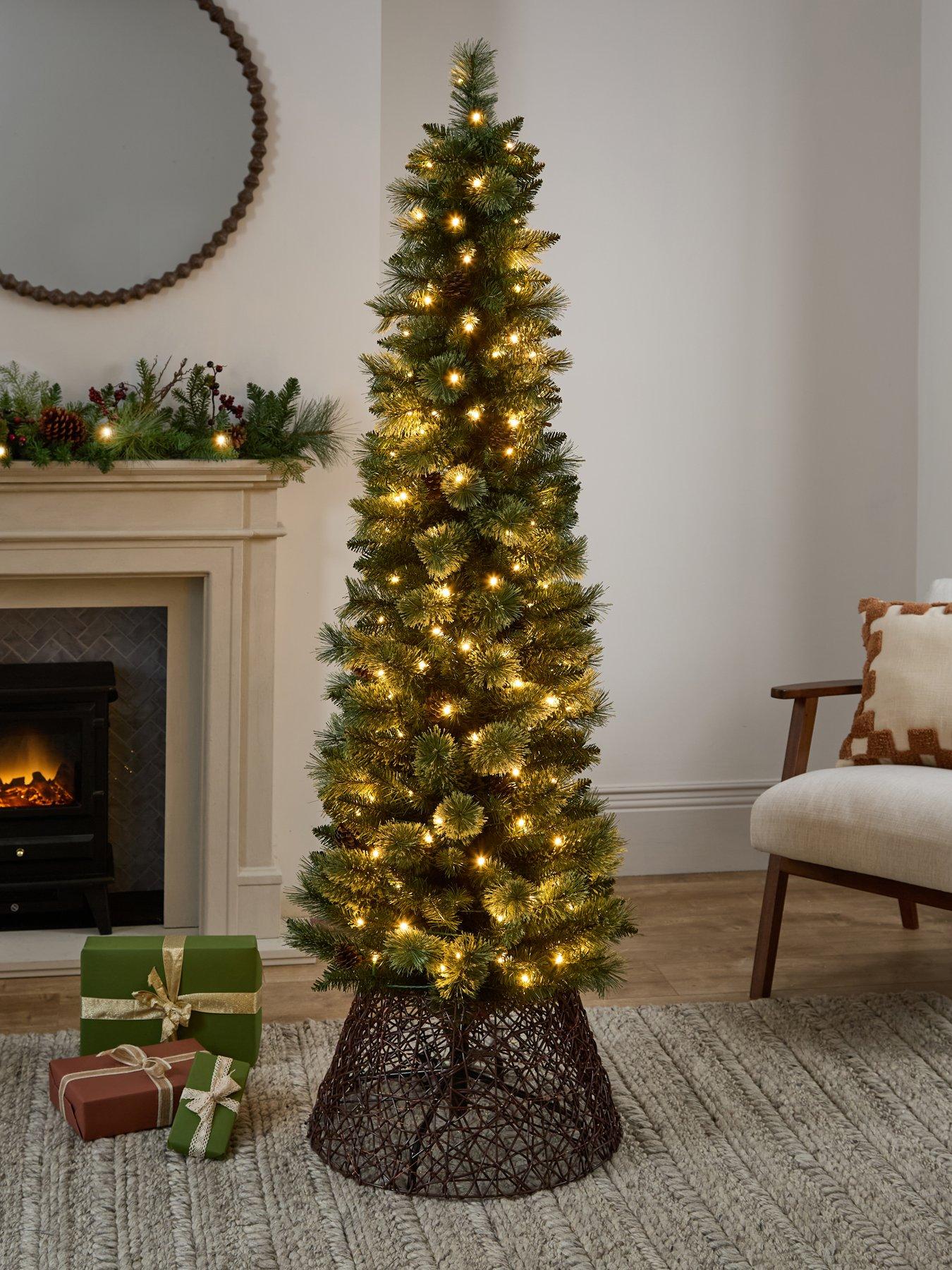 The Very Collection 6Ft Pre Lit Cashmere Pencil Christmas Tree with Pinecones