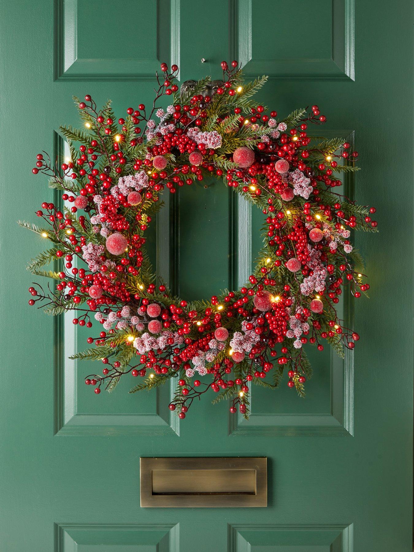 Image 1 of 4 of The Very Collection 24" Prelit Christmas&nbsp;Wreath With Red Berries