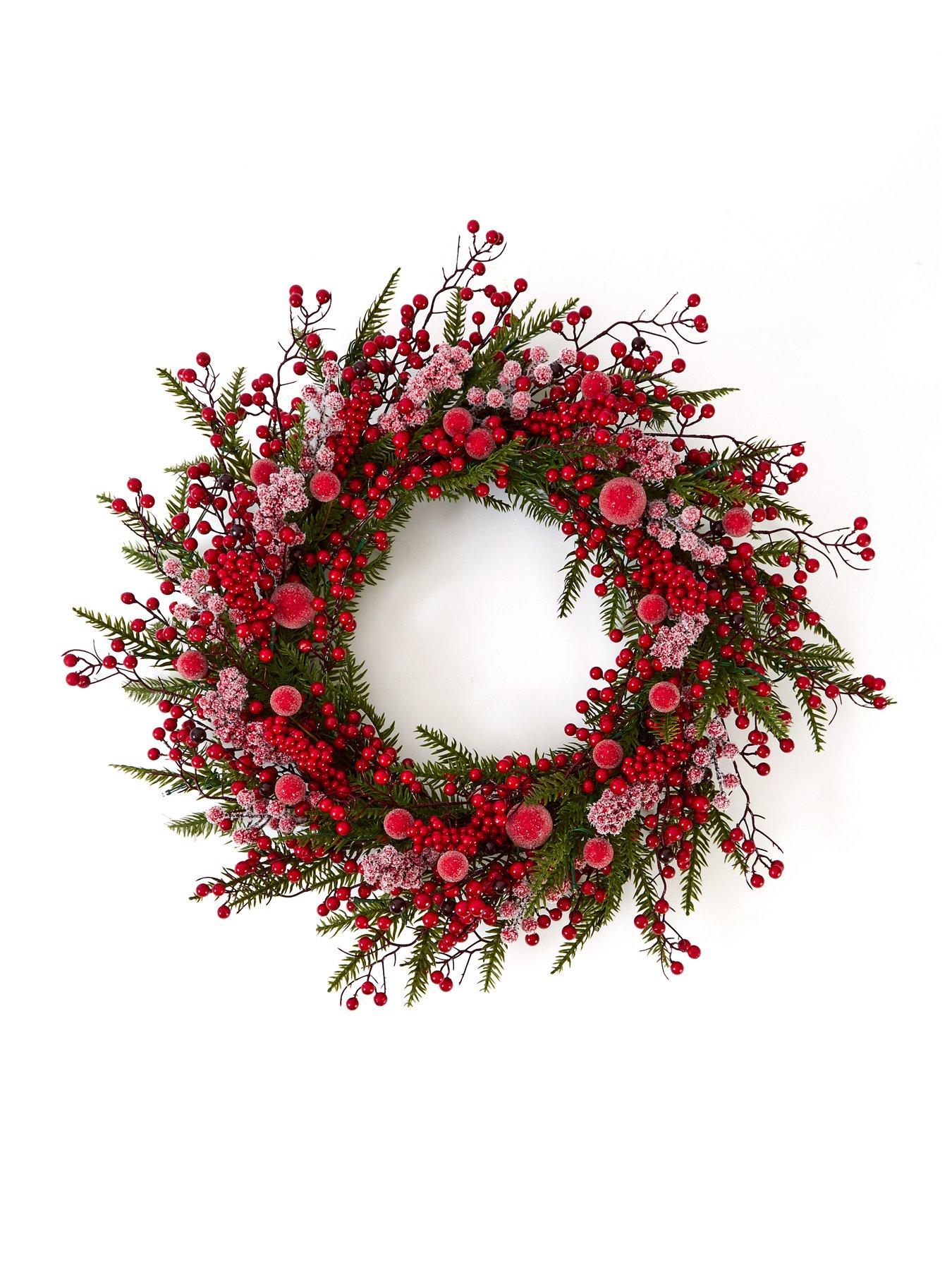 Image 2 of 4 of The Very Collection 24" Prelit Christmas&nbsp;Wreath With Red Berries