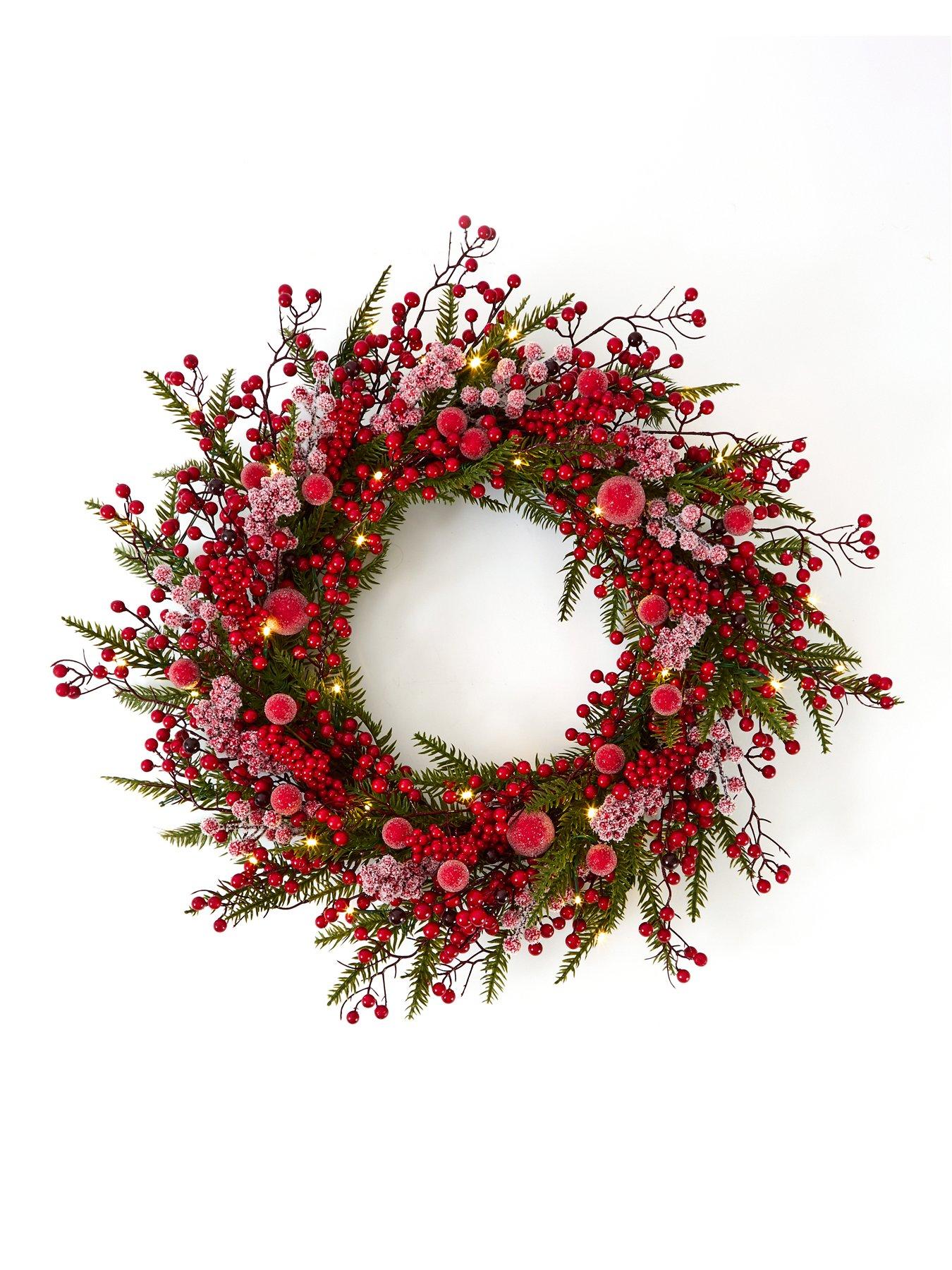 Image 3 of 4 of The Very Collection 24" Prelit Christmas&nbsp;Wreath With Red Berries