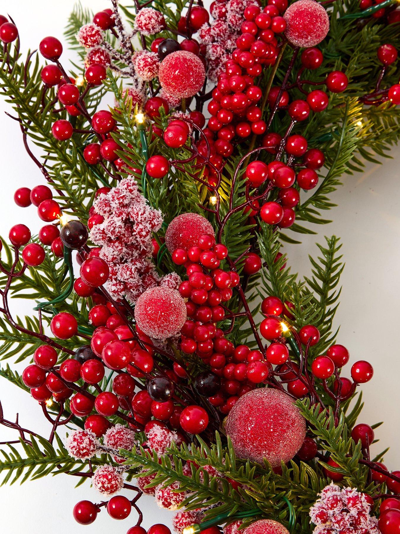 Image 4 of 4 of The Very Collection 24" Prelit Christmas&nbsp;Wreath With Red Berries