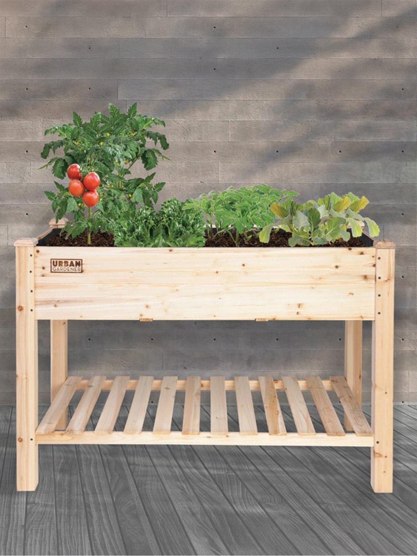 Panacea Ceder Elevated Garden Planter With Liner And Shelf