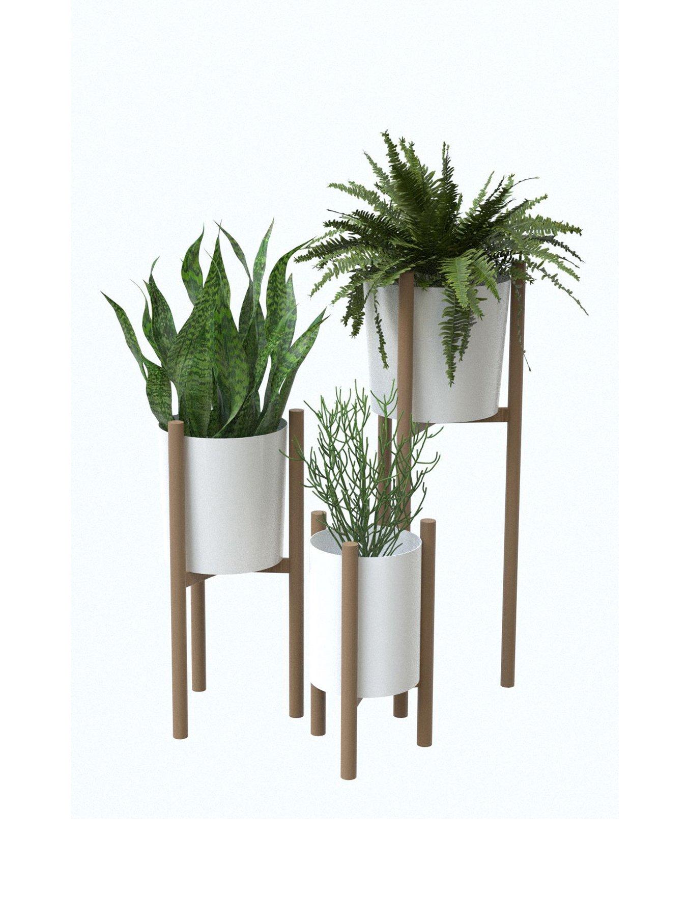 Image 2 of 3 of Panacea Nordic Habitat Tin 3 Piece Planner And Plant Stand Set White