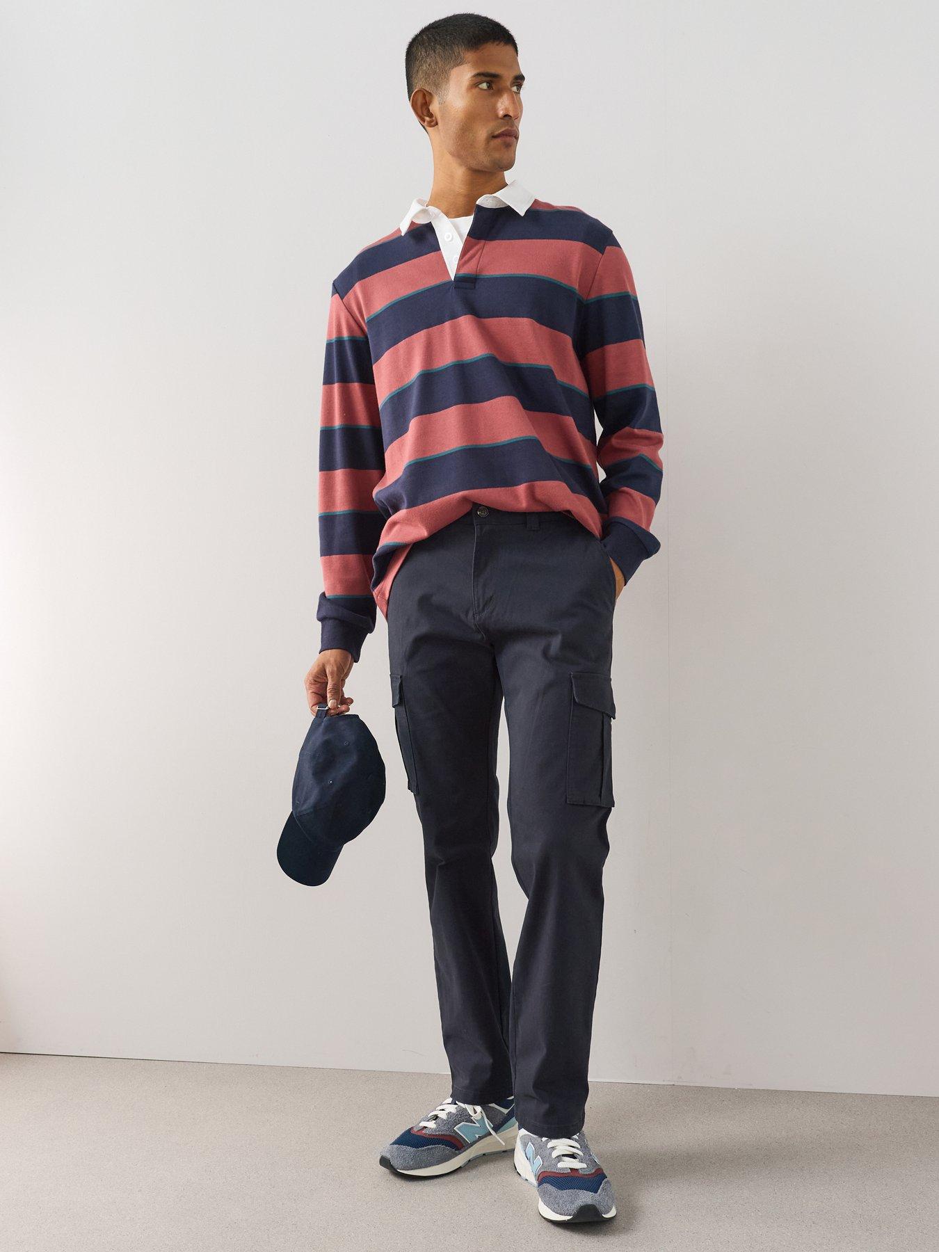 The Very Collection Men's Tapered Fit Cargo Trousers With Stretch - Navy