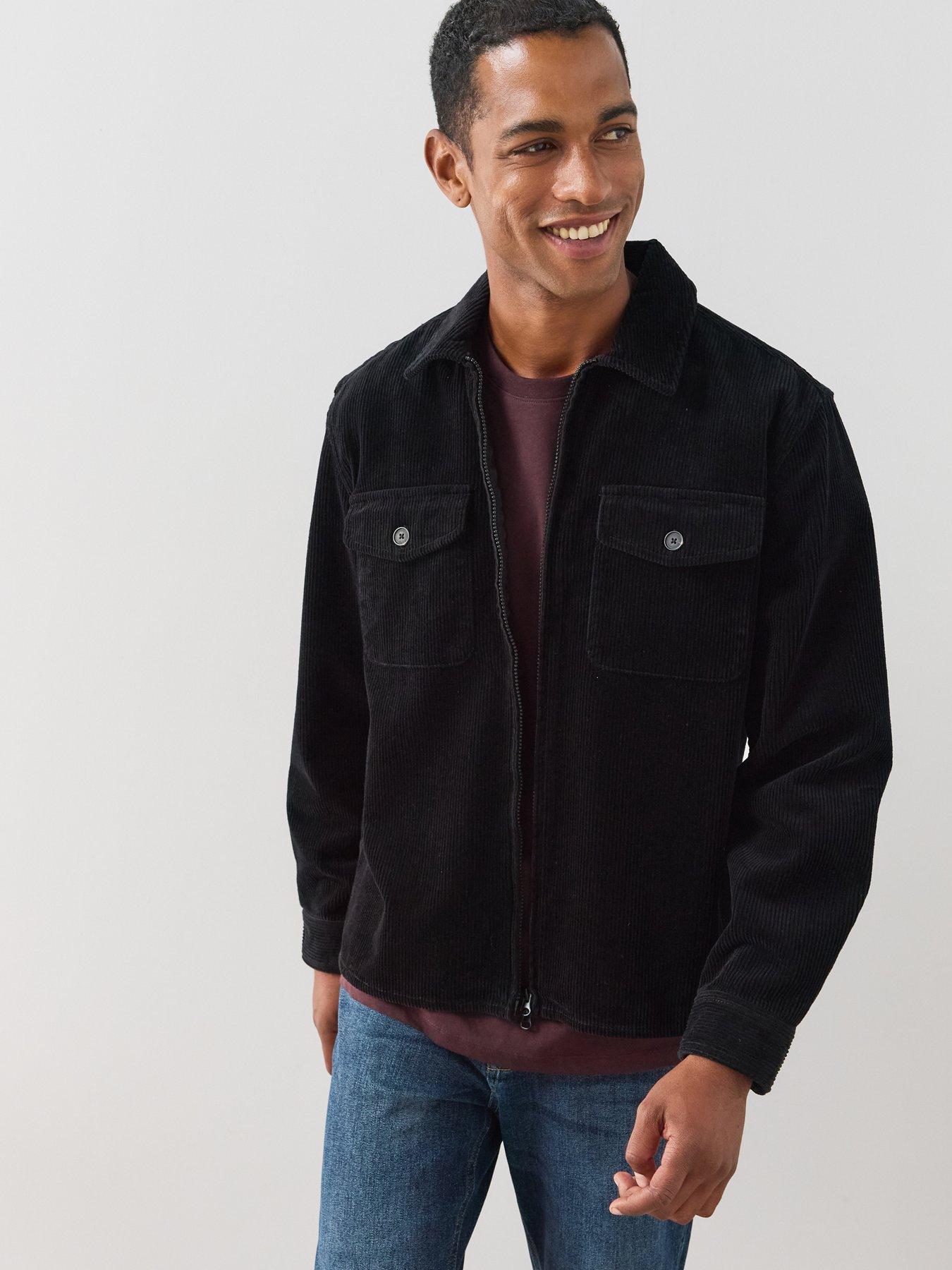 Image 1 of 7 of The Very Collection Pure Cotton Zip Through Pocket Front Cord Shirt - Black