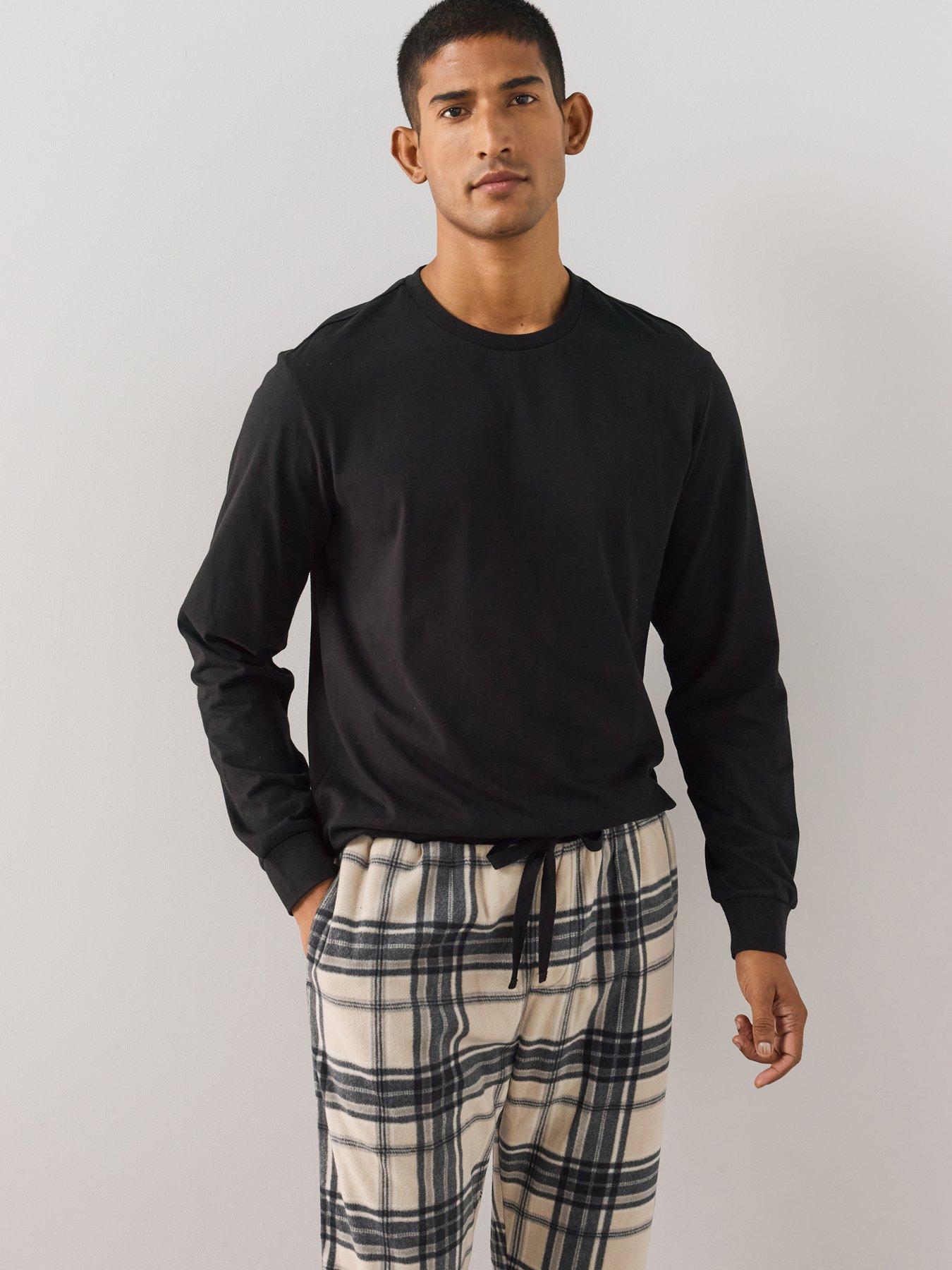Image 1 of 7 of The Very Collection Men's Cosy Checked Waffle Pyjama Set -&nbsp;Ecru/Black