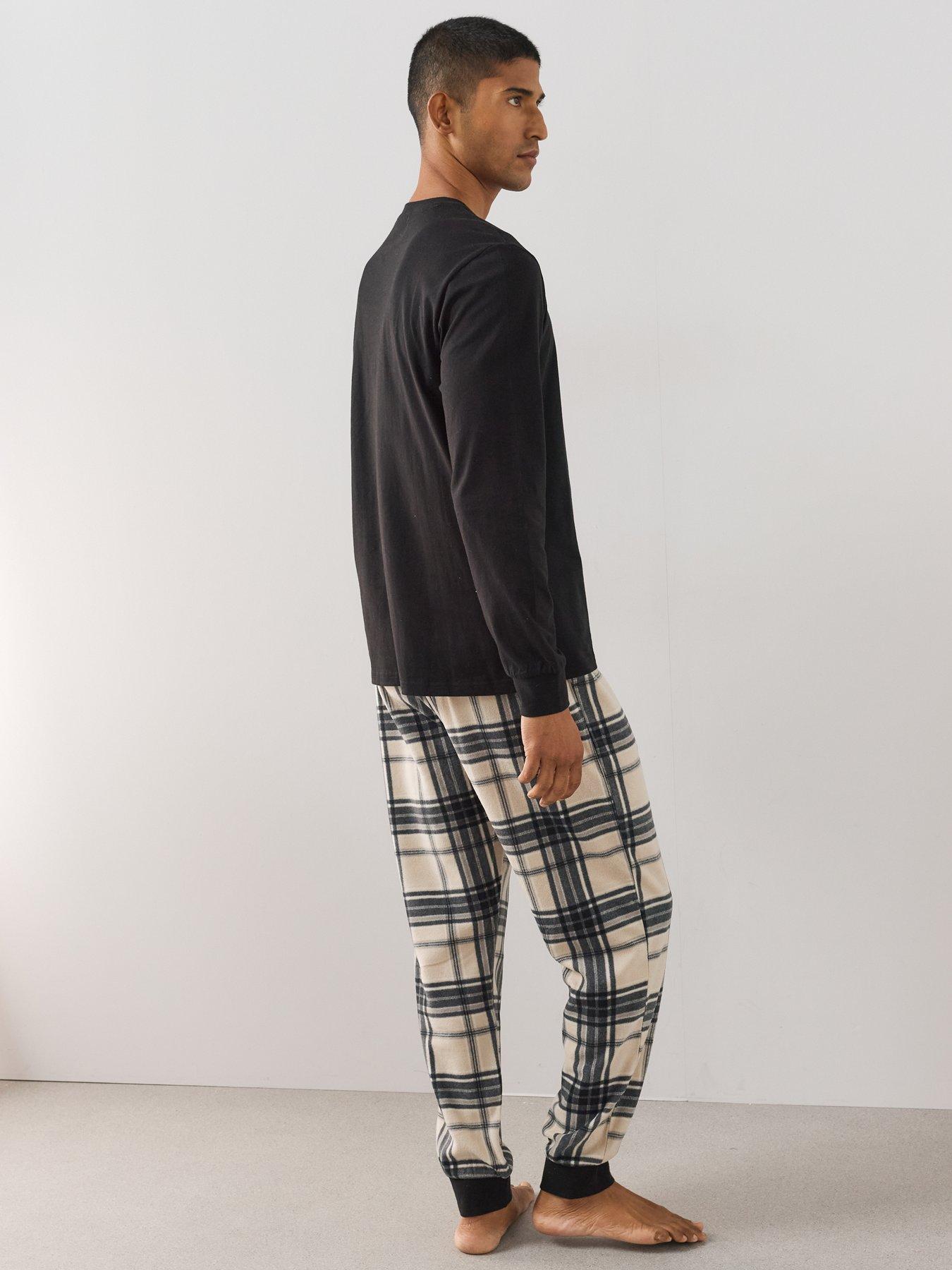 Image 2 of 7 of The Very Collection Men's Cosy Checked Waffle Pyjama Set -&nbsp;Ecru/Black
