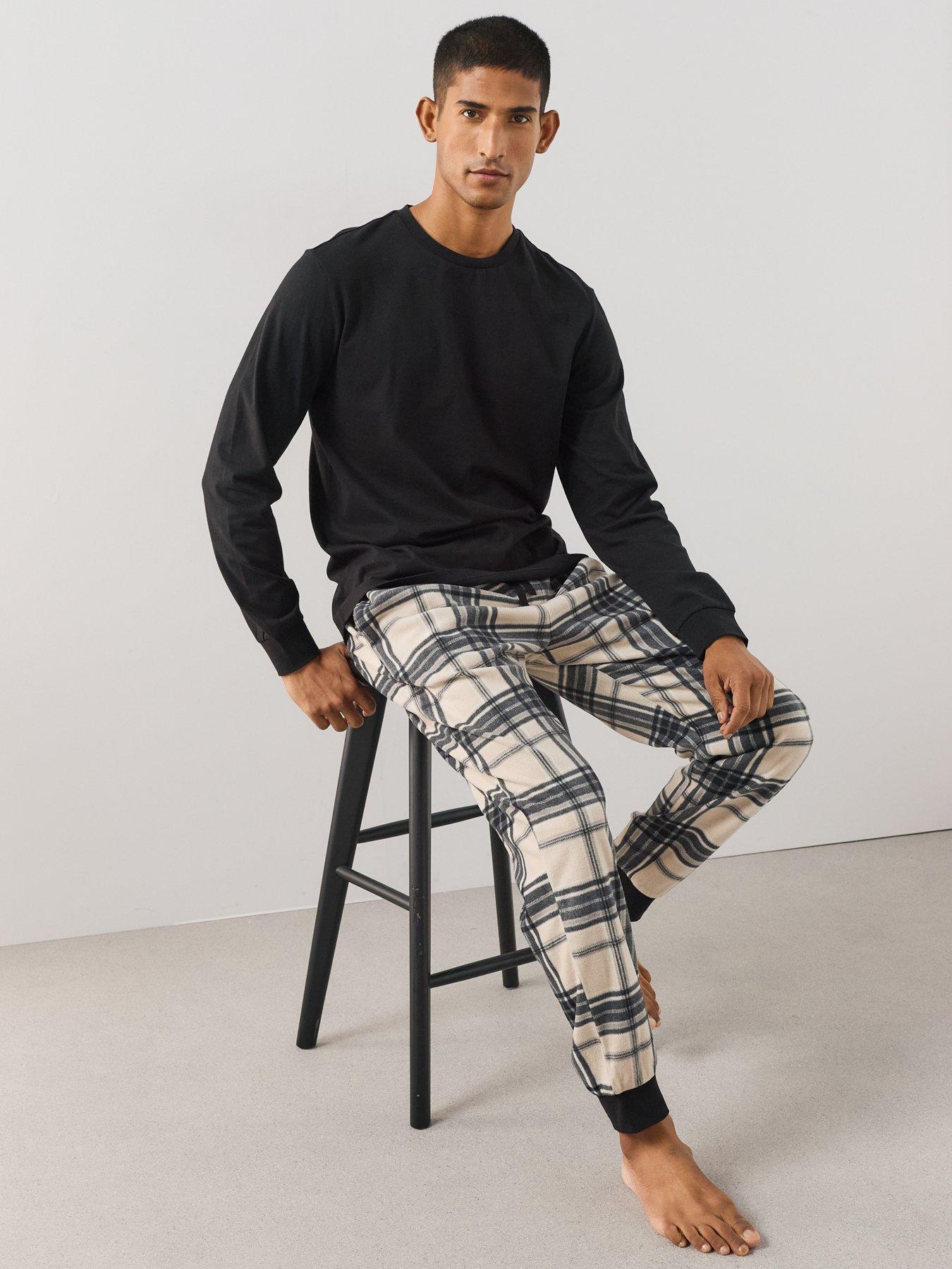 Image 3 of 7 of The Very Collection Men's Cosy Checked Waffle Pyjama Set -&nbsp;Ecru/Black