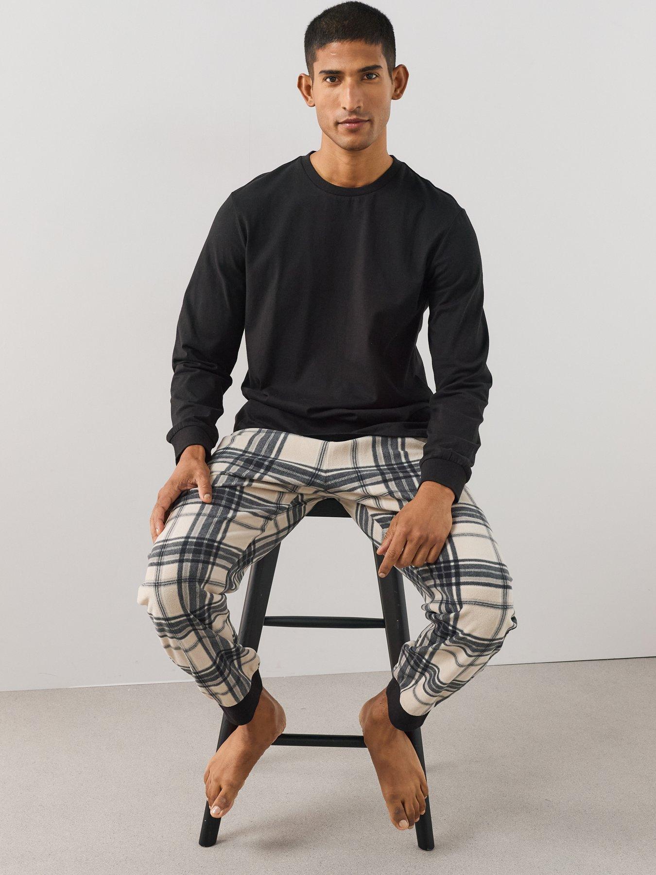 Image 4 of 7 of The Very Collection Men's Cosy Checked Waffle Pyjama Set -&nbsp;Ecru/Black