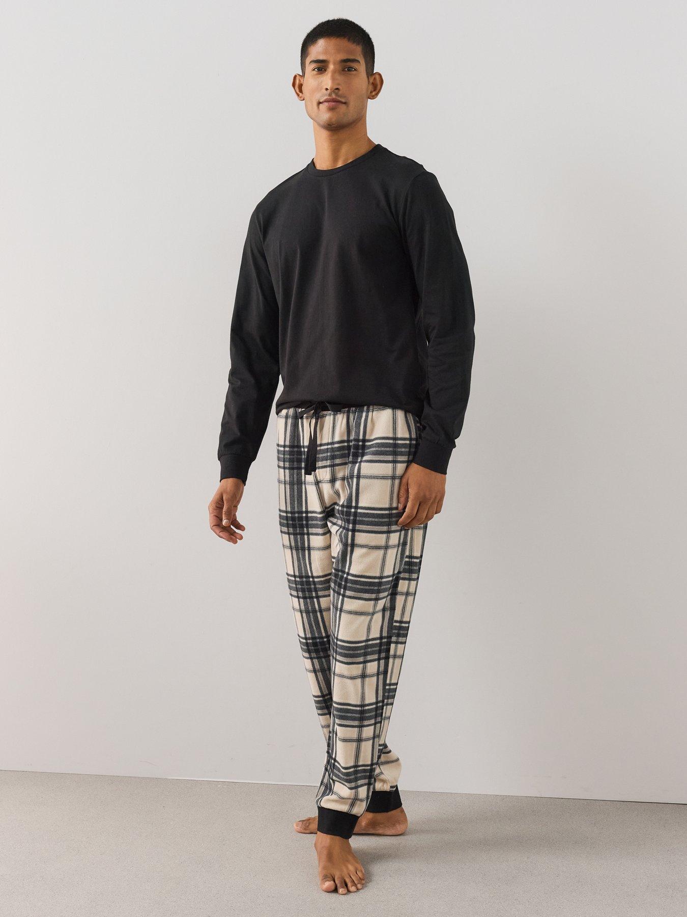 Image 5 of 7 of The Very Collection Men's Cosy Checked Waffle Pyjama Set -&nbsp;Ecru/Black