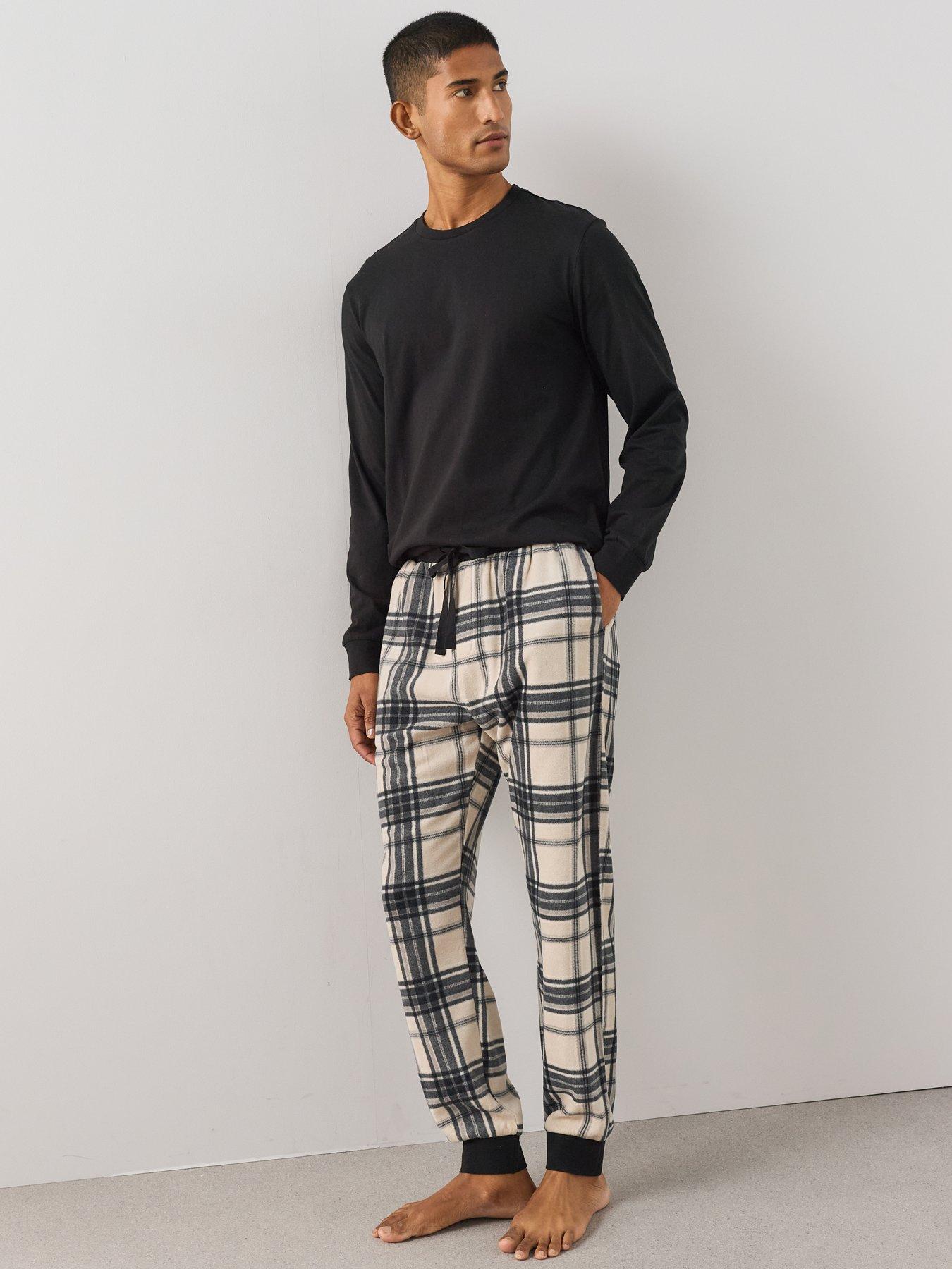 Image 6 of 7 of The Very Collection Men's Cosy Checked Waffle Pyjama Set -&nbsp;Ecru/Black