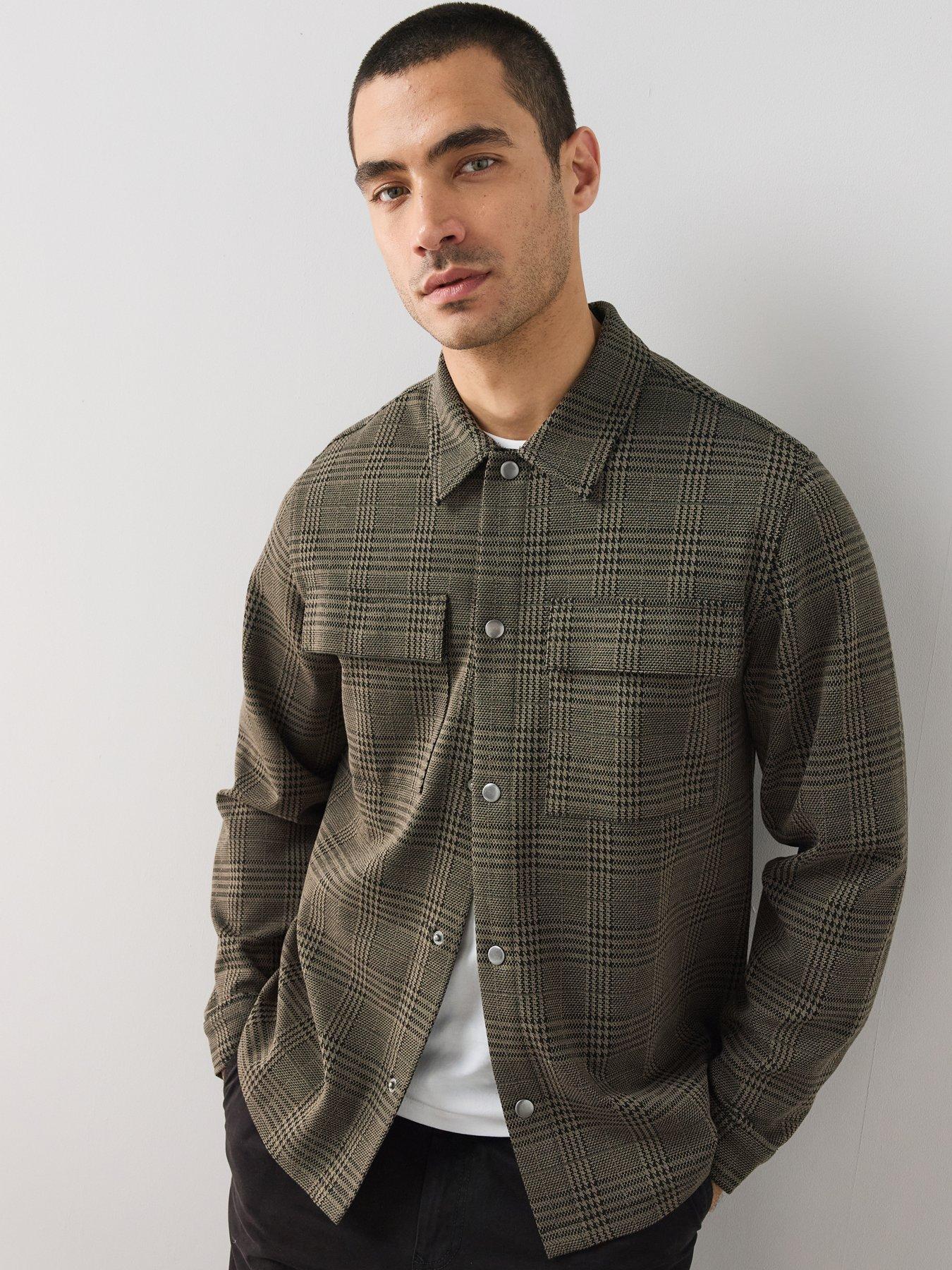 Image 1 of 7 of The Very Collection Houndstooth Checked Jersey Overshirt - Brown