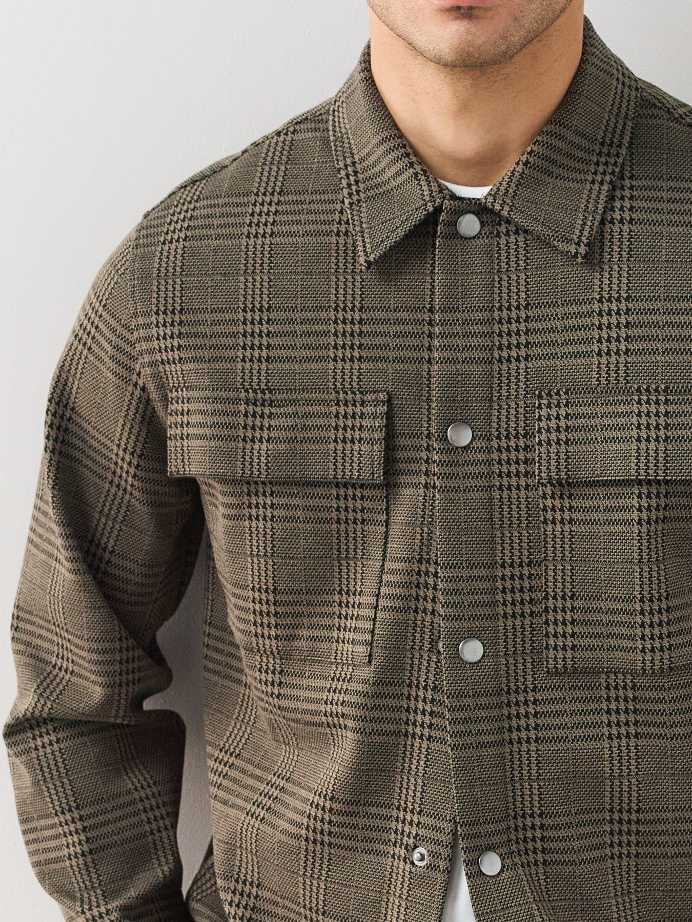 Image 4 of 7 of The Very Collection Houndstooth Checked Jersey Overshirt - Brown