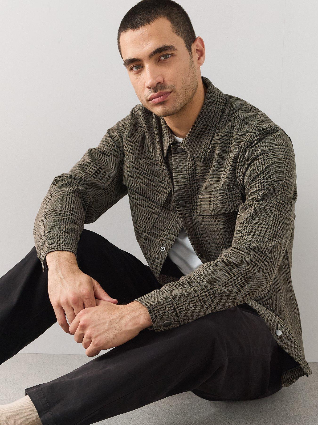 Image 5 of 7 of The Very Collection Houndstooth Checked Jersey Overshirt - Brown