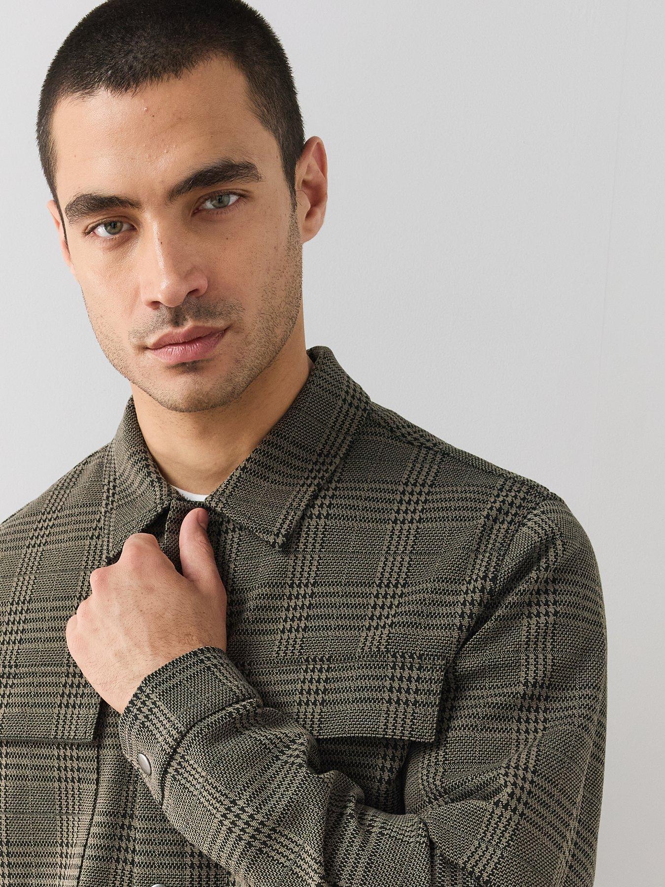 Image 6 of 7 of The Very Collection Houndstooth Checked Jersey Overshirt - Brown