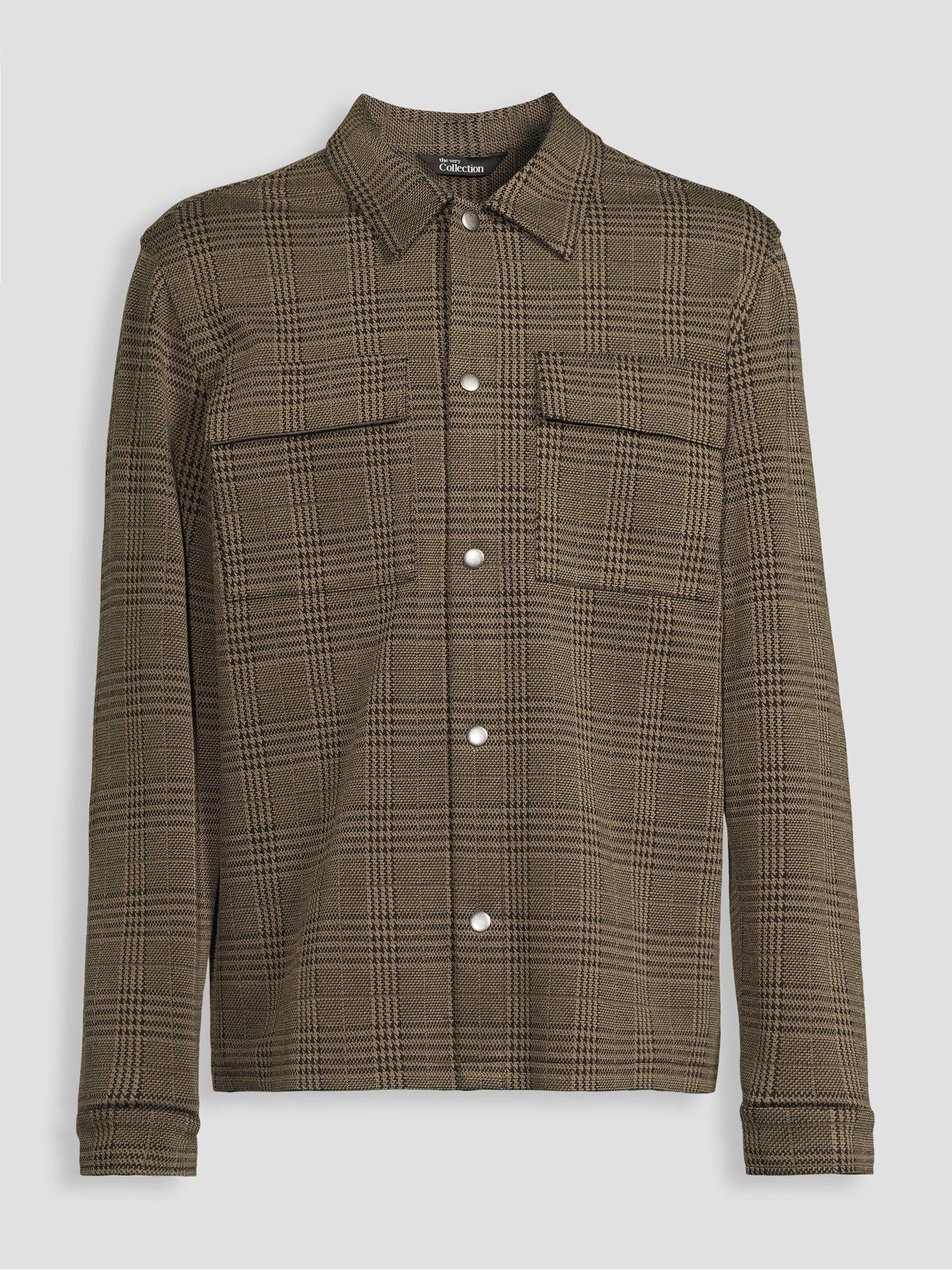 Image 7 of 7 of The Very Collection Houndstooth Checked Jersey Overshirt - Brown
