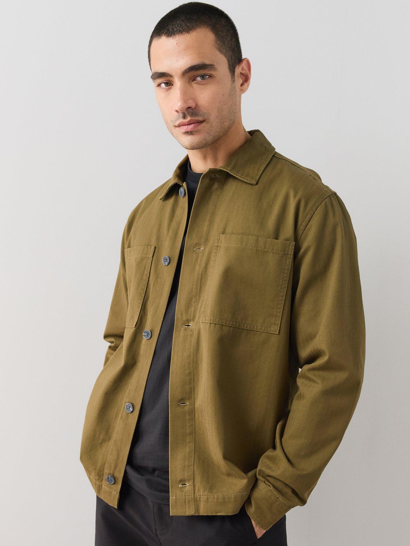 Image 1 of 7 of The Very Collection Pure Cotton Twill Button Through Overshirt - Dark Olive