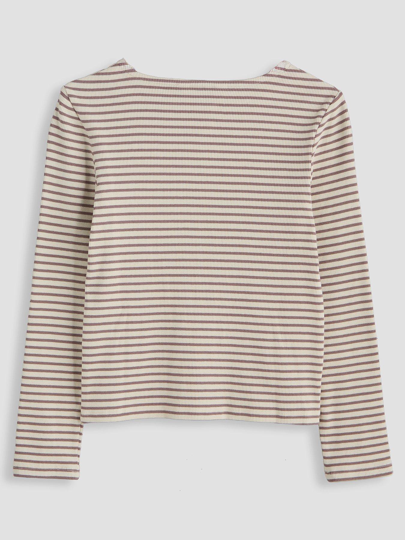 Image 2 of 4 of The Very Collection Girls Button-Through Ribbed Striped Top (5 - 16 years) - Brown