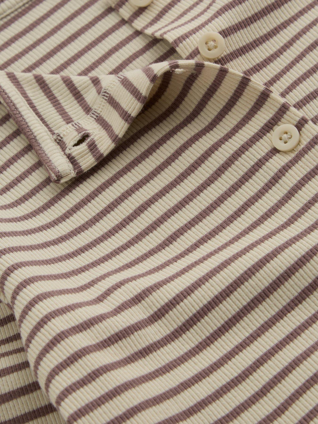Image 3 of 4 of The Very Collection Girls Button-Through Ribbed Striped Top (5 - 16 years) - Brown