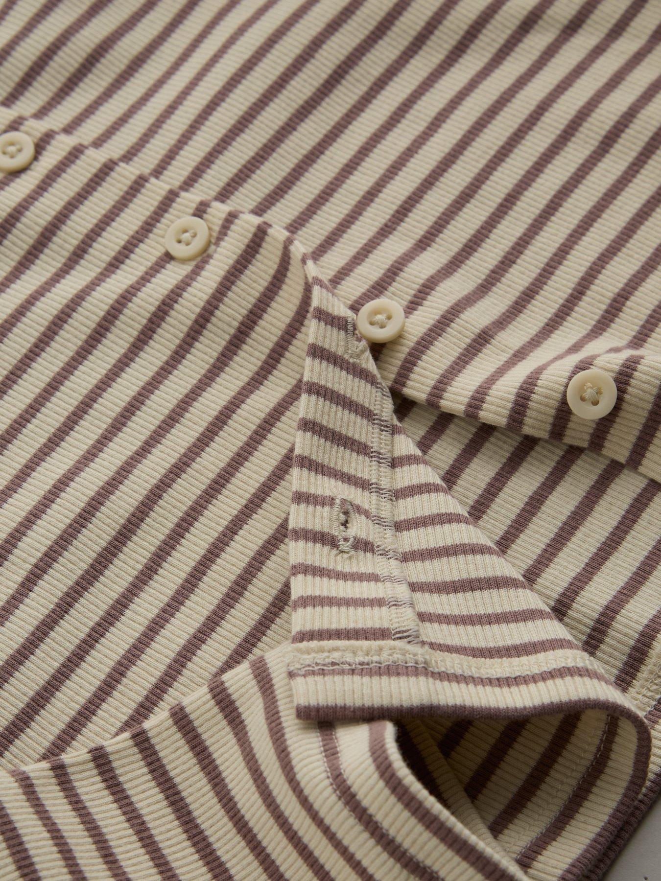 Image 4 of 4 of The Very Collection Girls Button-Through Ribbed Striped Top (5 - 16 years) - Brown