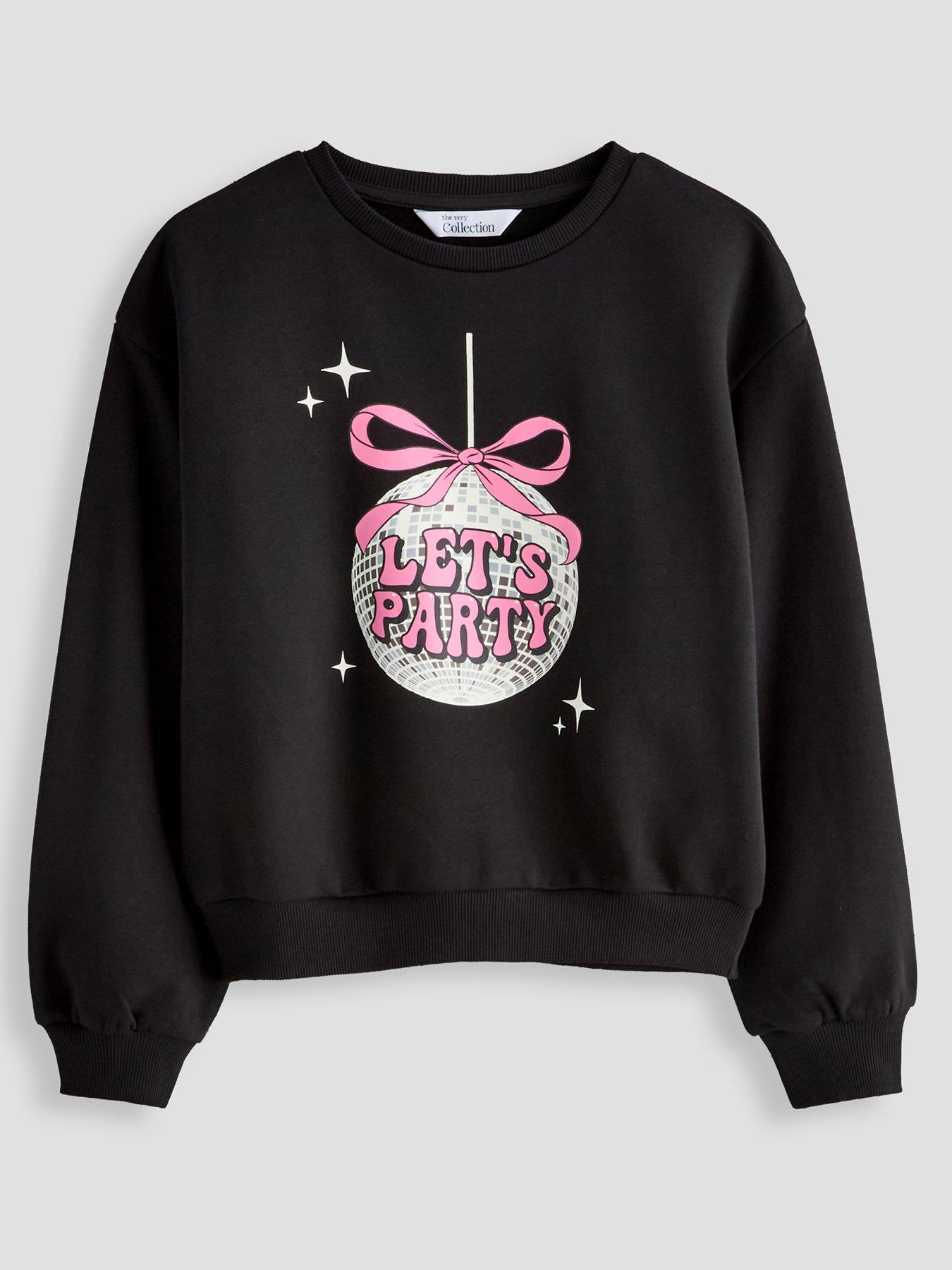 The Very Collection Girls Let's Party Christmas Sweatshirt - Black
