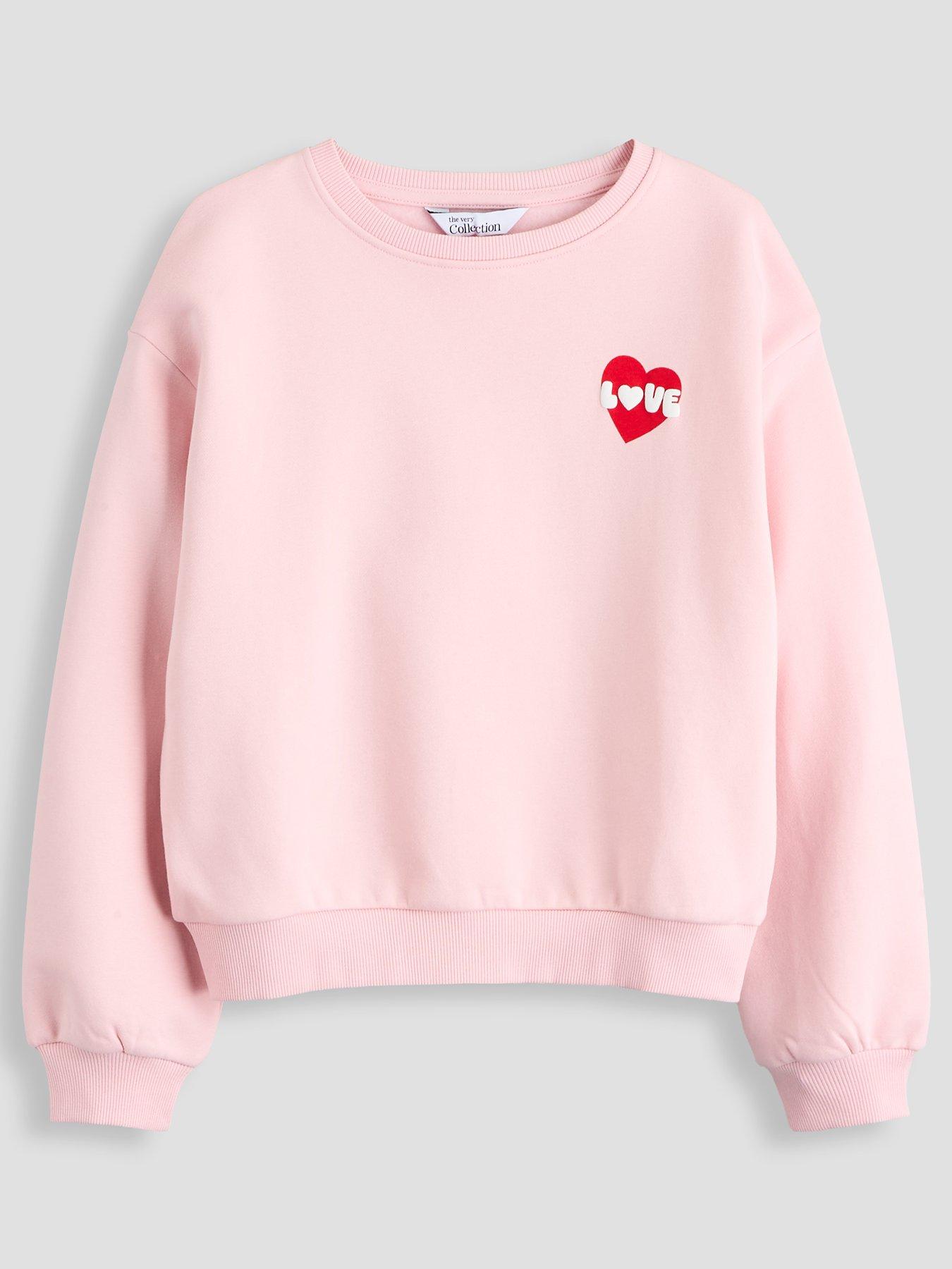 The Very Collection Girls Heart Print Back Print Sweat - Pink