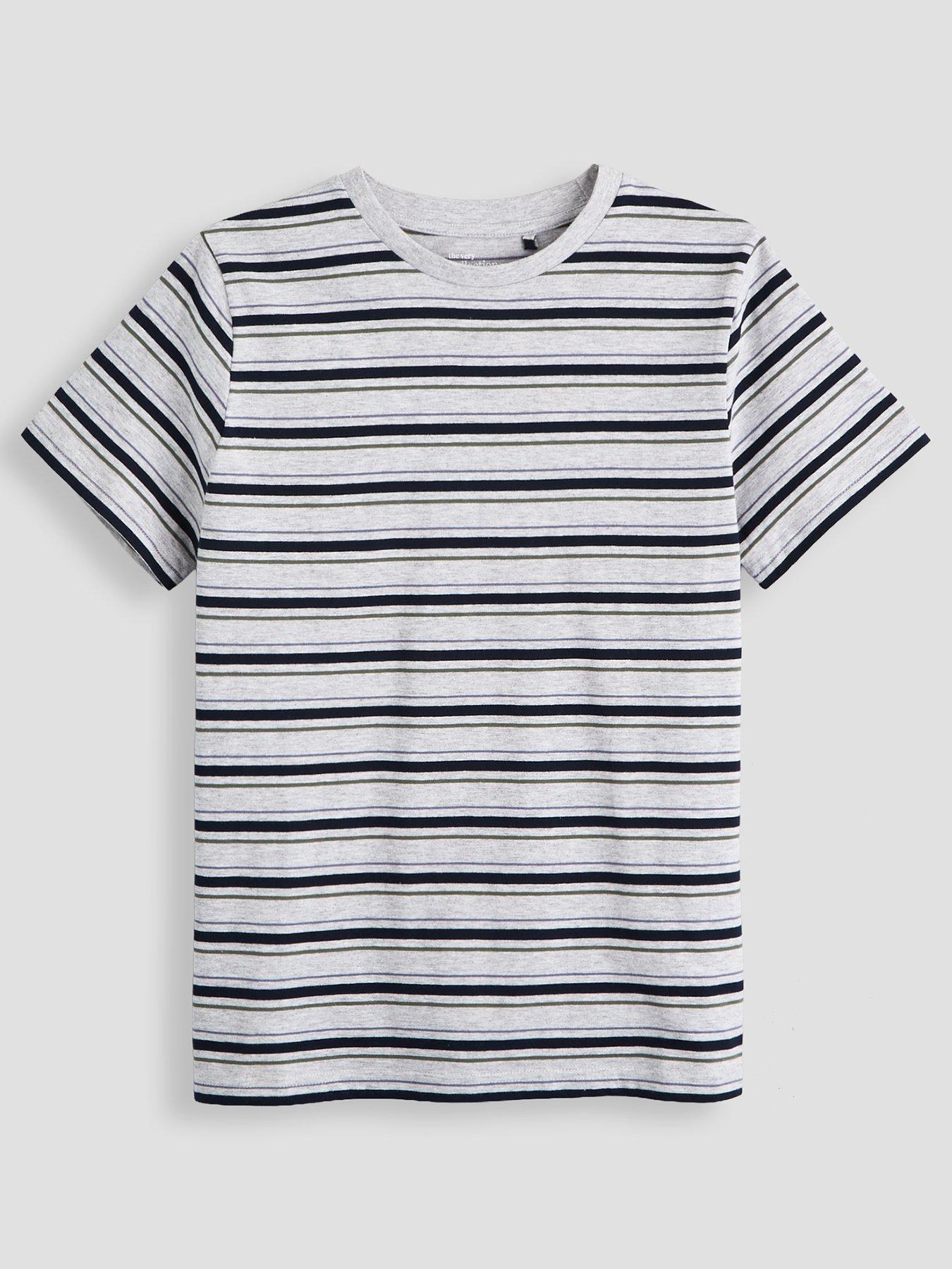The Very Collection Boys Cotton Rich Stripe Short Sleeve Basic T-Shirt - Grey