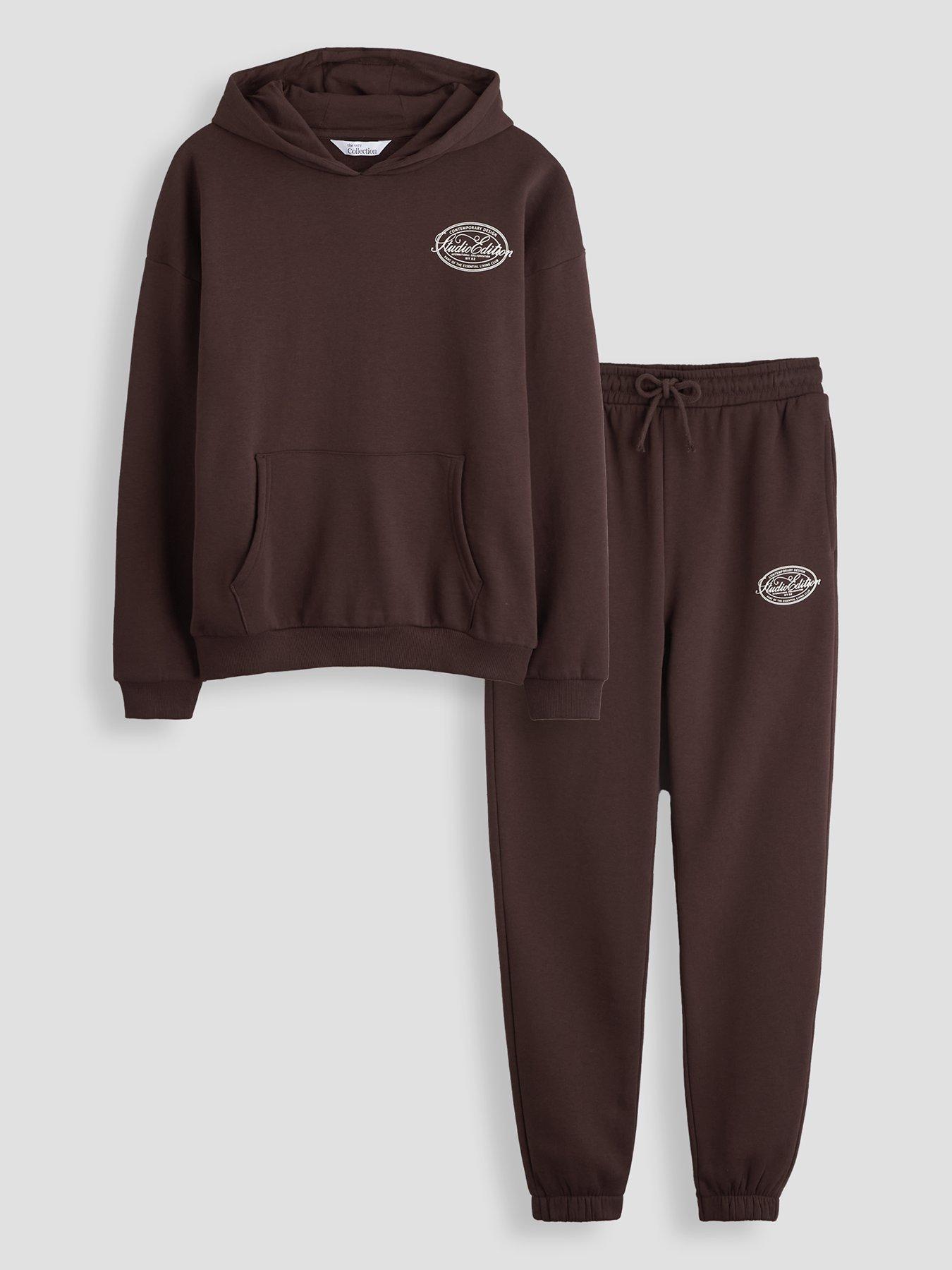 The Very Collection Boys Hoodie And Jogger Basic Outfit Set - Brown