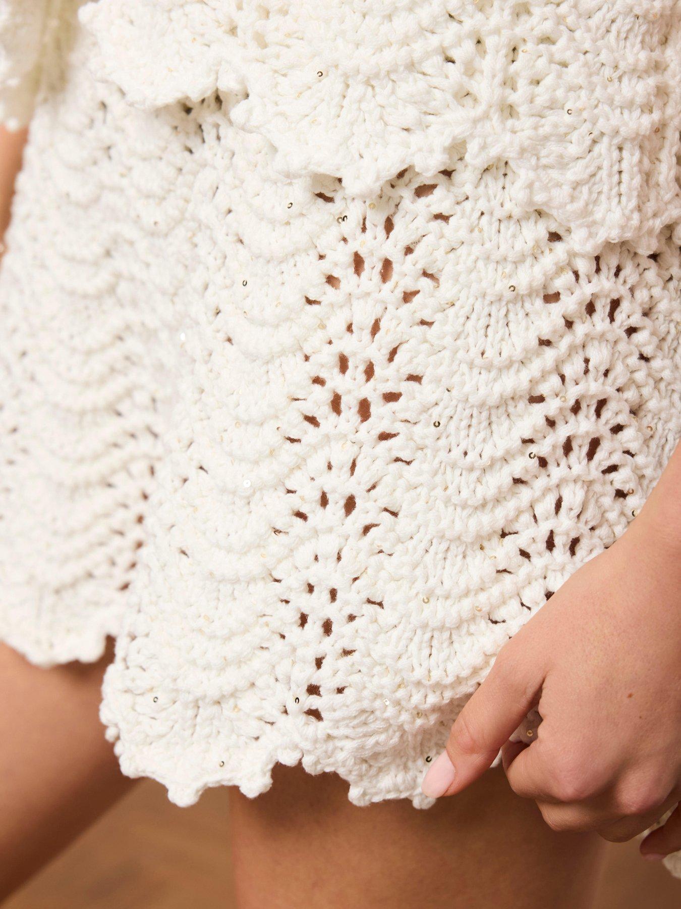 Image 3 of 6 of Mint Velvet Sparkle Crochet Short - Ivory