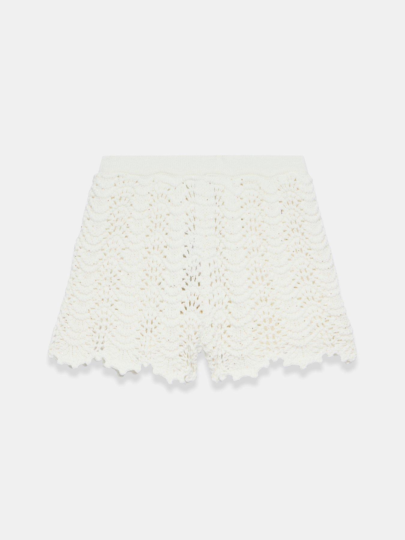 Image 5 of 6 of Mint Velvet Sparkle Crochet Short - Ivory