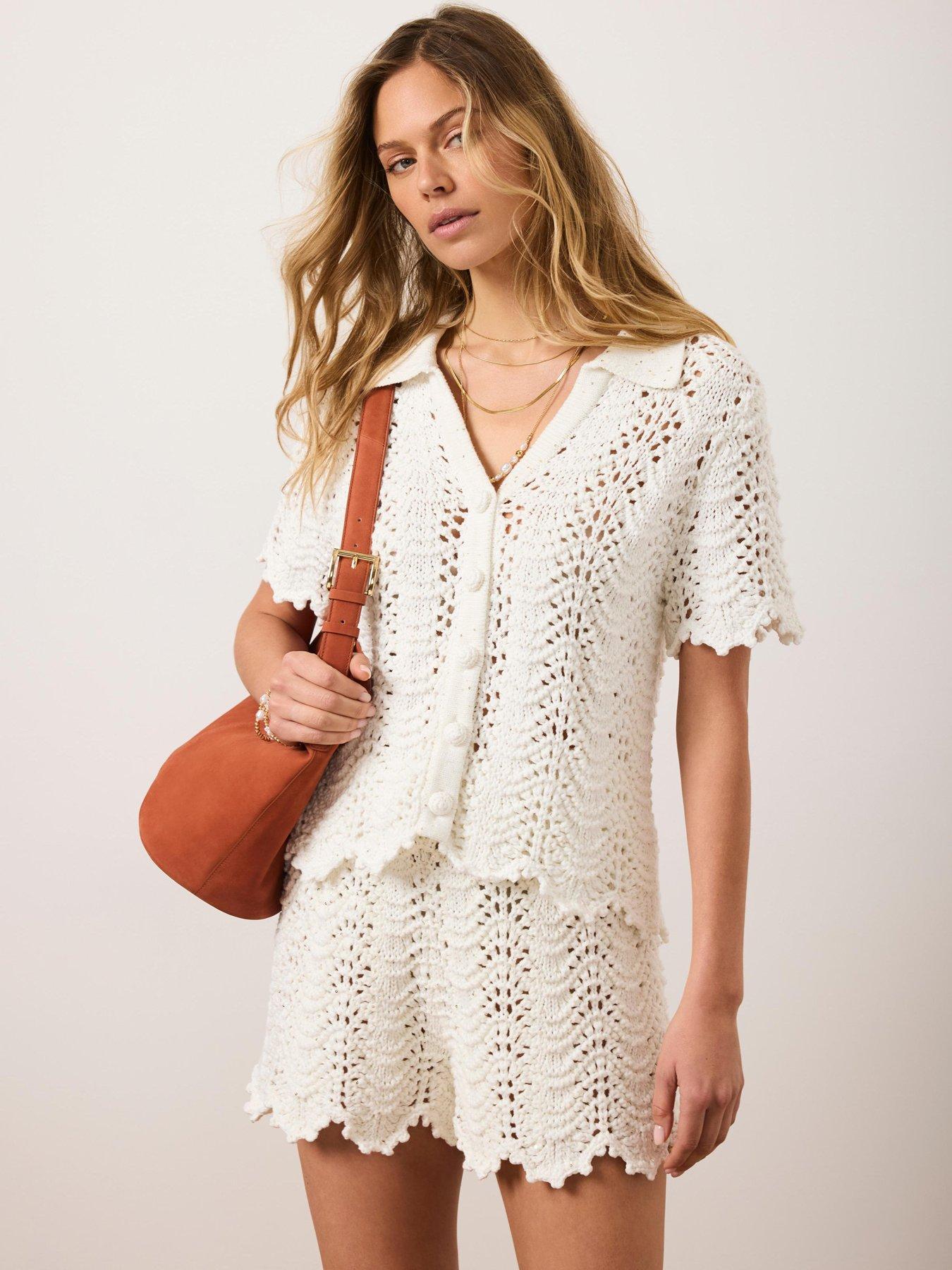 Mint Velvet Ivory Sparkle Crochet Top