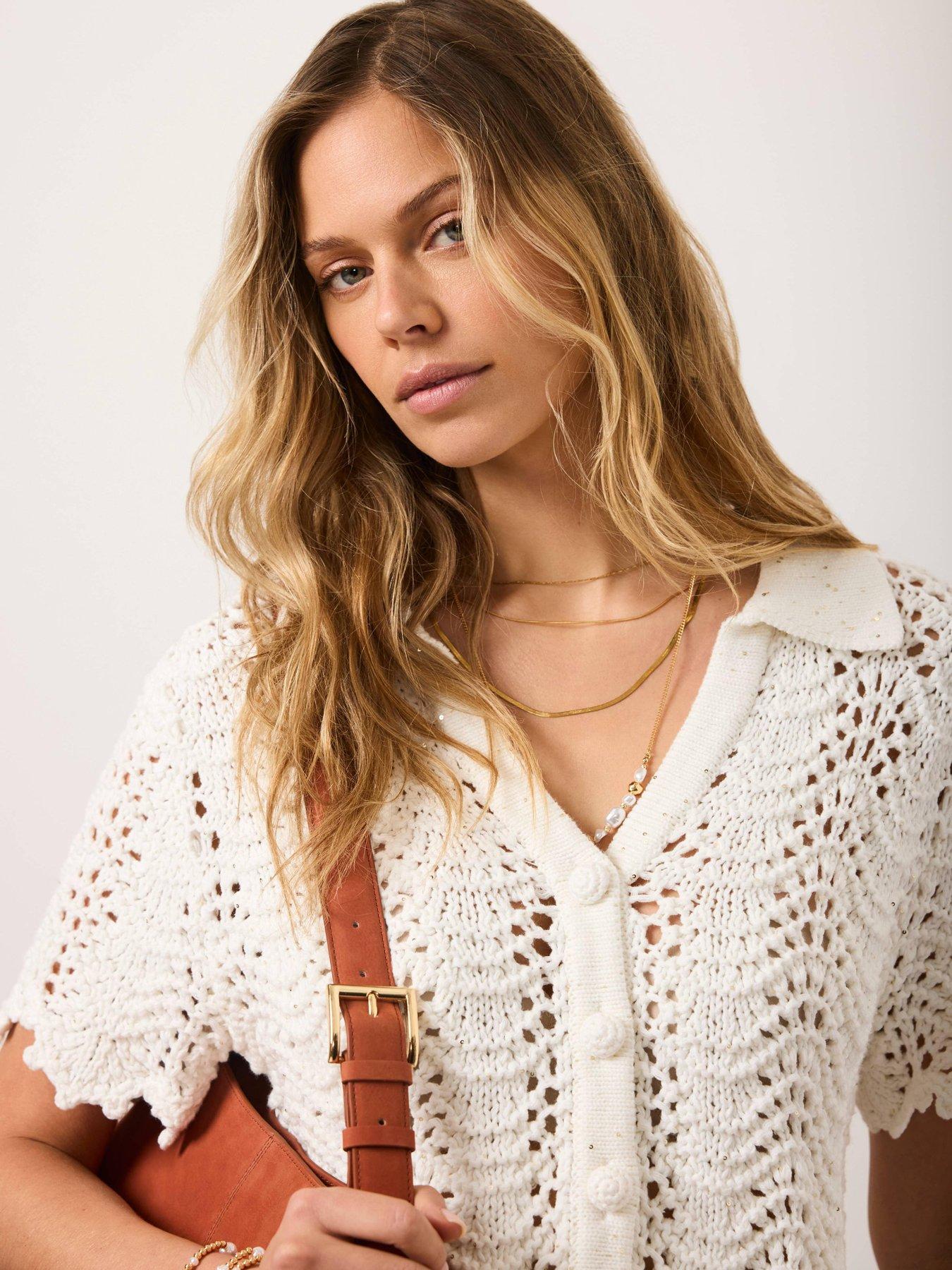  image of mint-velvet-ivory-sparkle-crochet-top-white