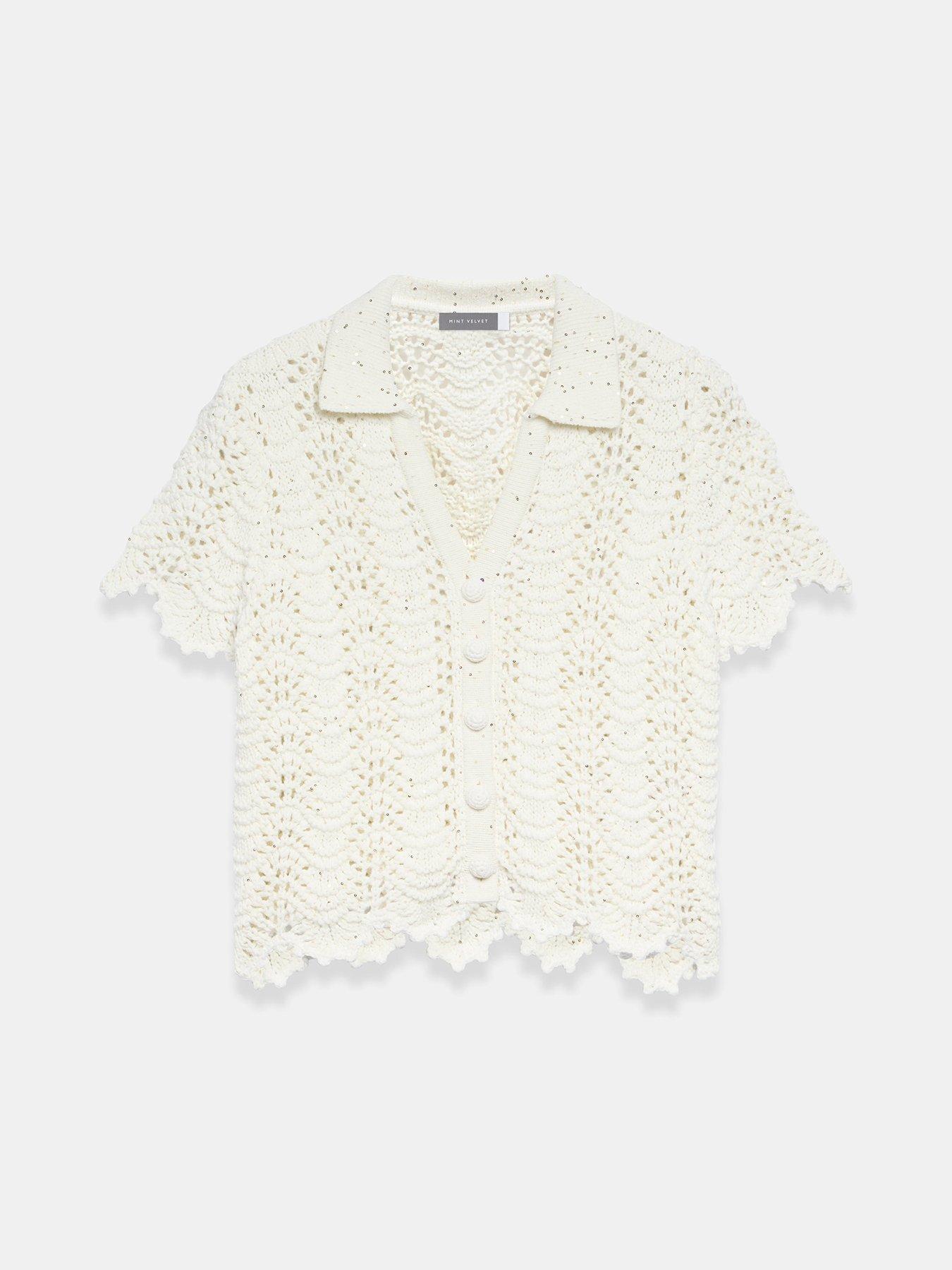  image of mint-velvet-ivory-sparkle-crochet-top-white