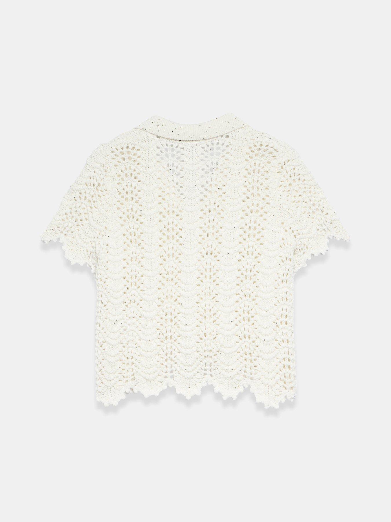  image of mint-velvet-ivory-sparkle-crochet-top-white