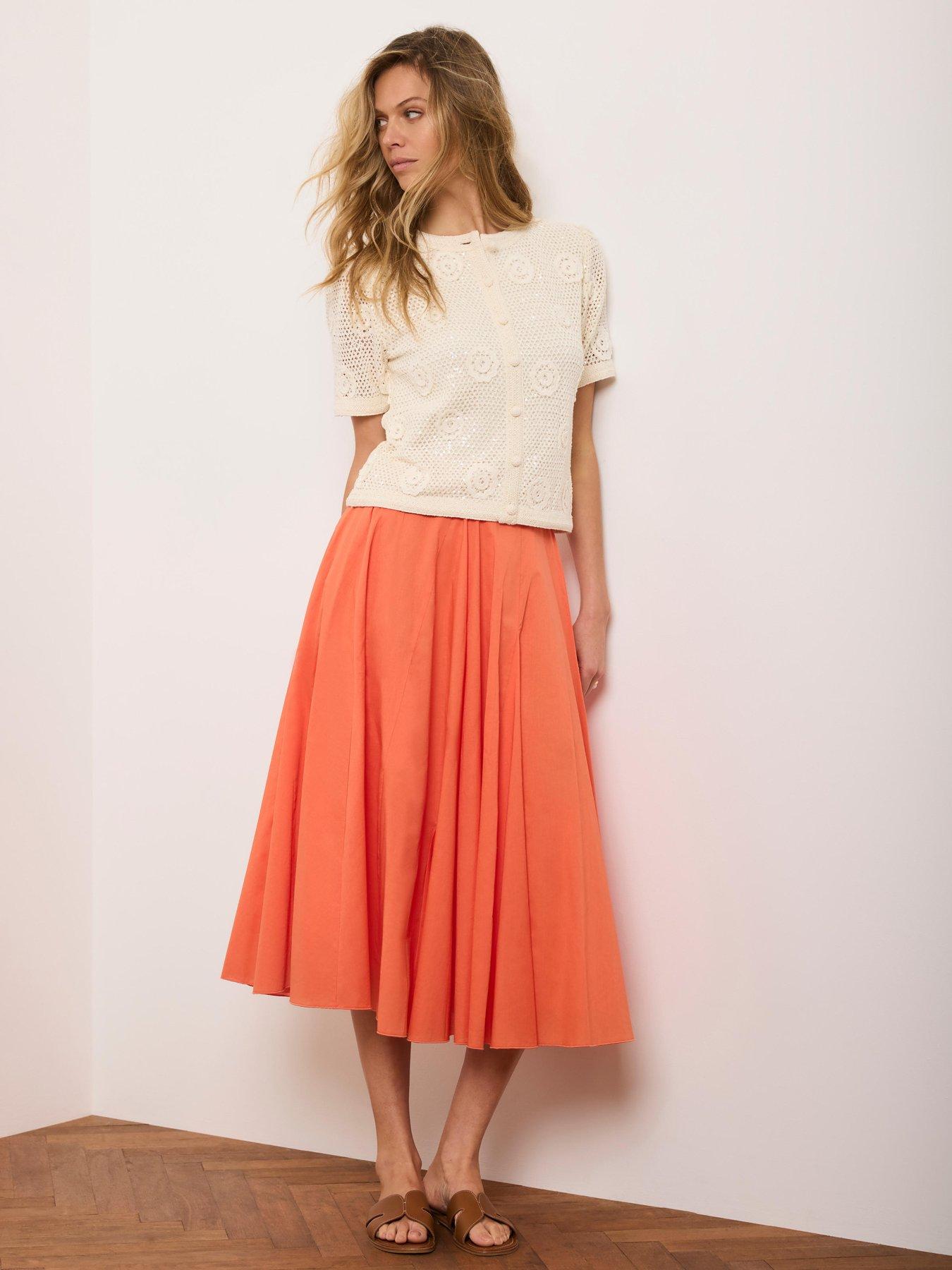 Image 3 of 6 of Mint Velvet Full Cotton Skirt - Orange