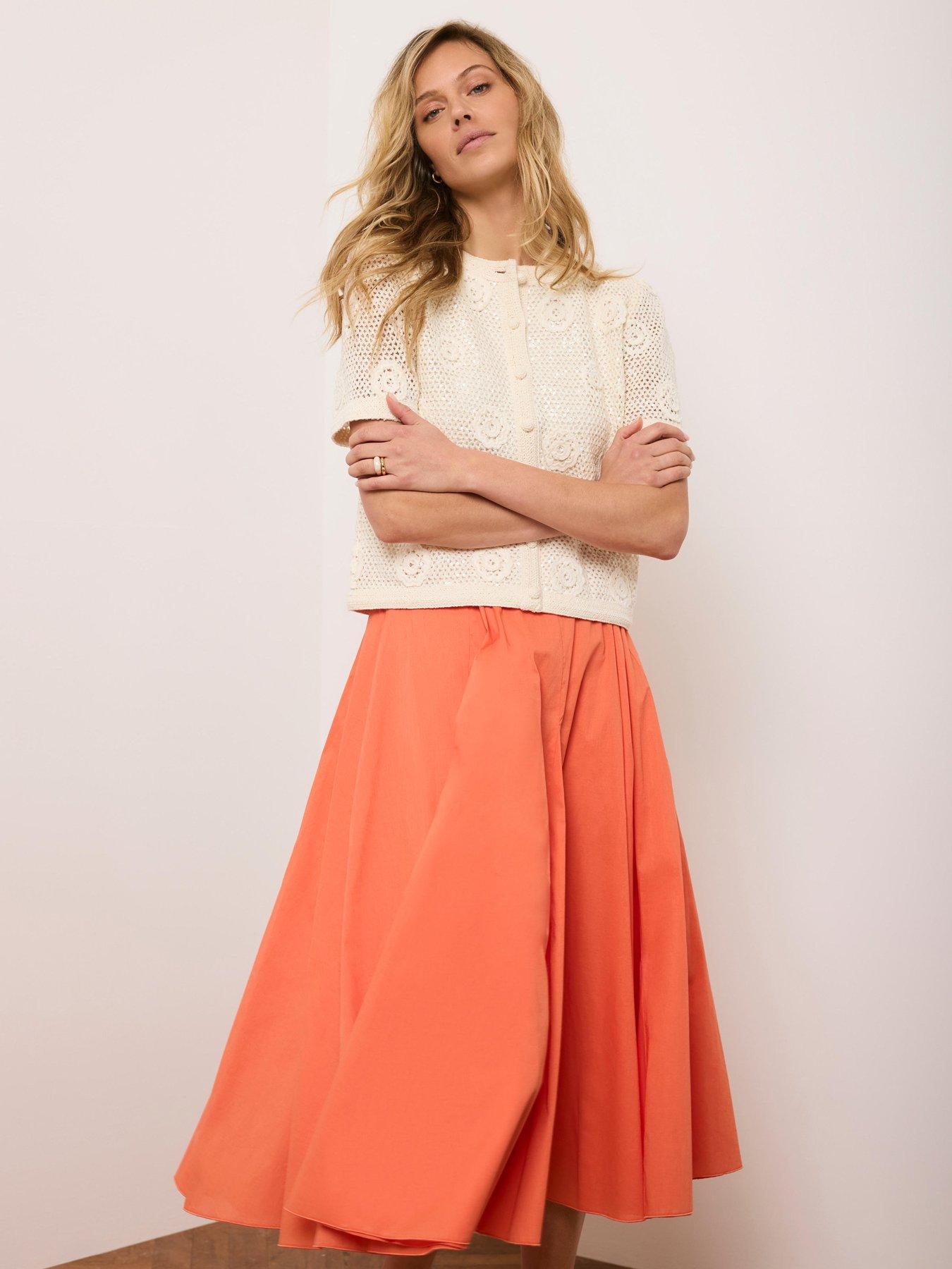 Image 4 of 6 of Mint Velvet Full Cotton Skirt - Orange