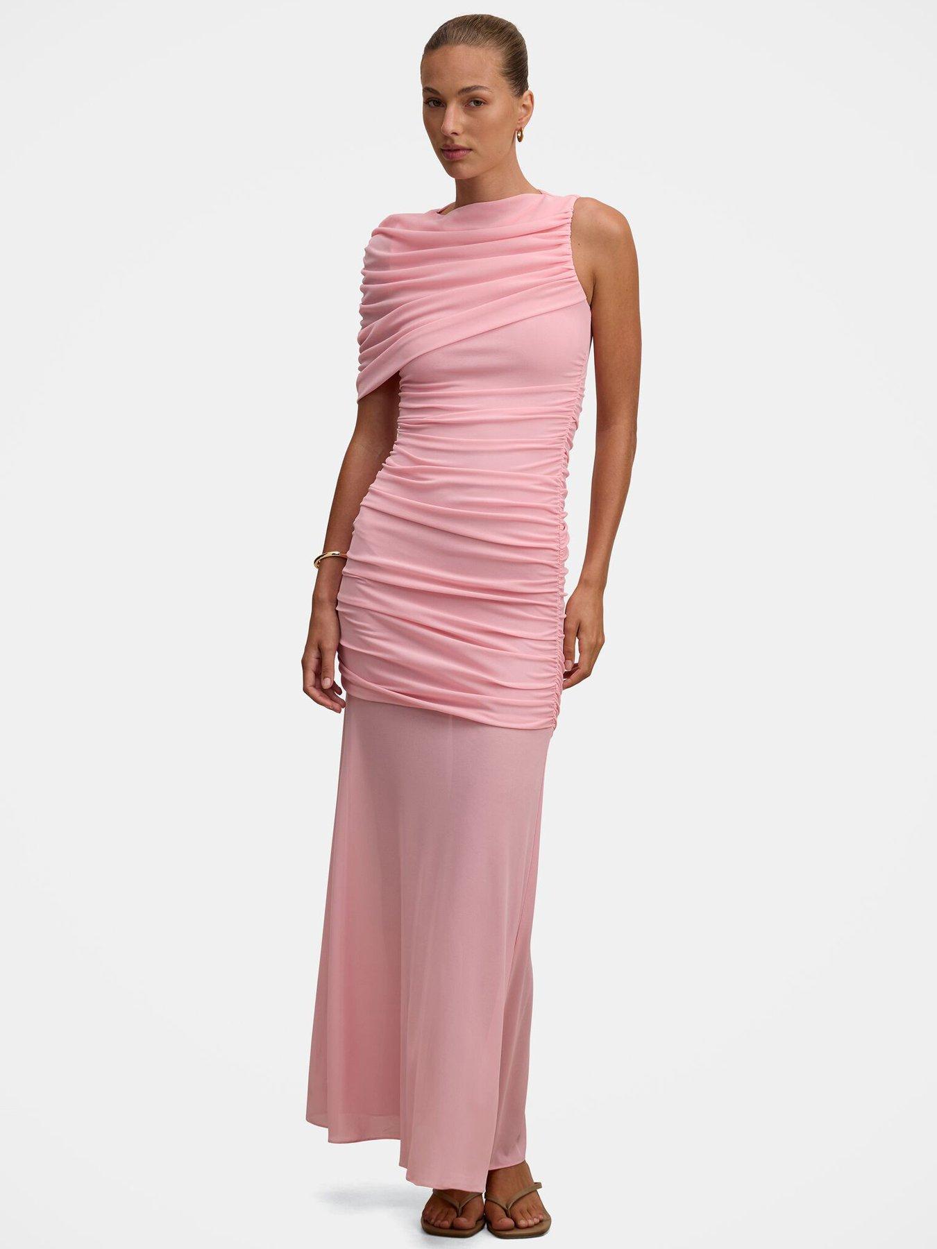 Image 1 of 4 of Forever New Elouise Asym Cape Mesh Maxi - Pink