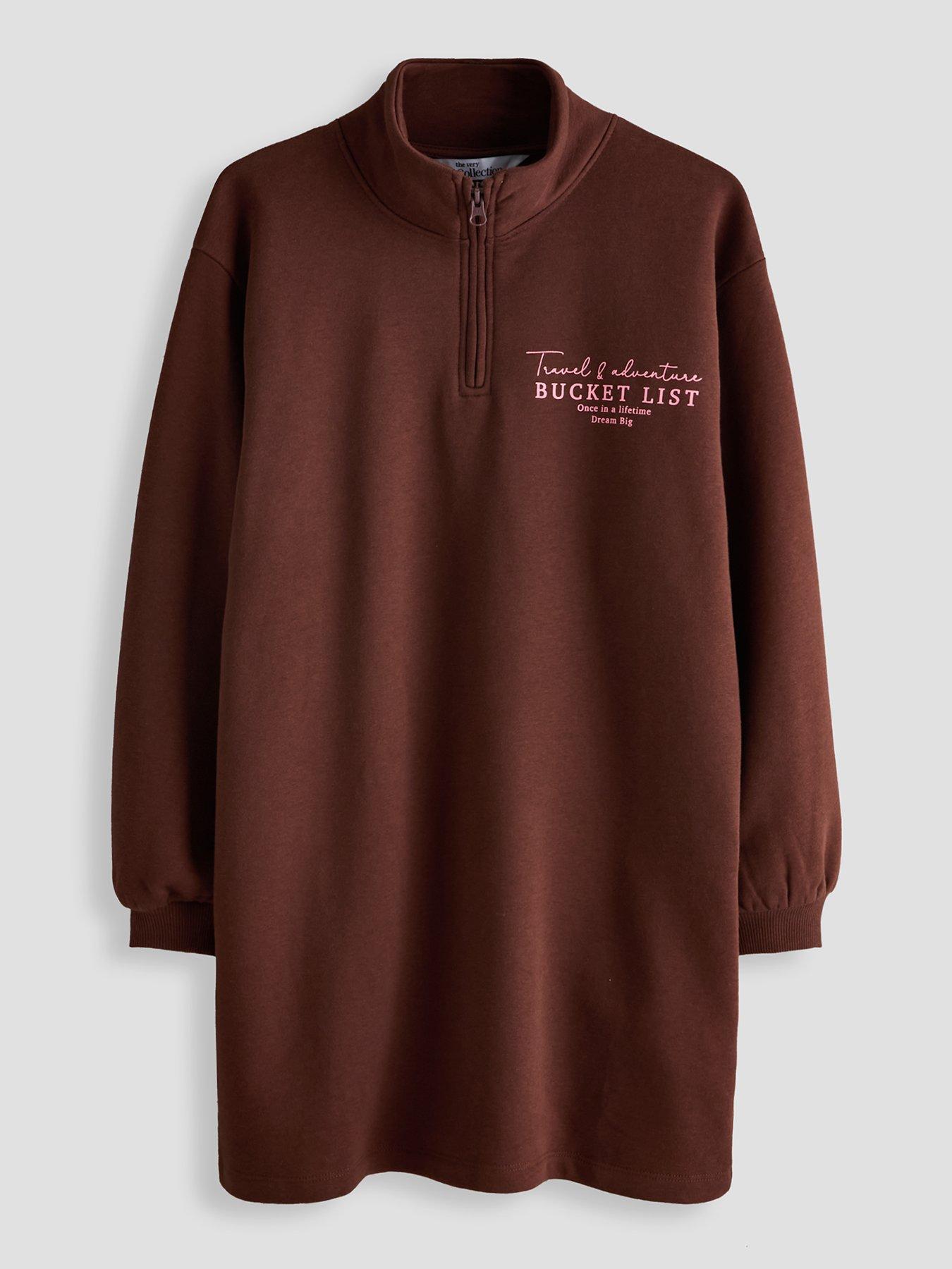 The Very Collection Girls Quarter Zip Up Sweatshirt Dress - Pink
