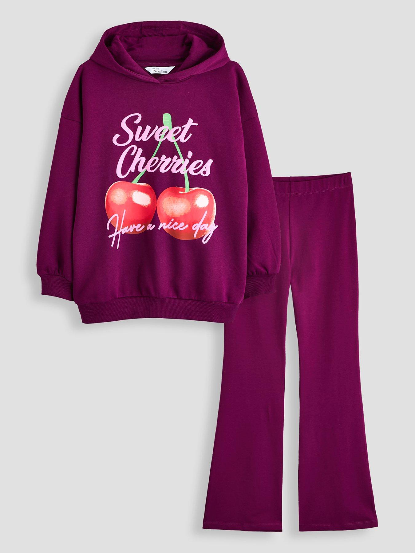 The Very Collection Girls Back Print Sweat And Ribbed Flare Leggings Outfit - Red