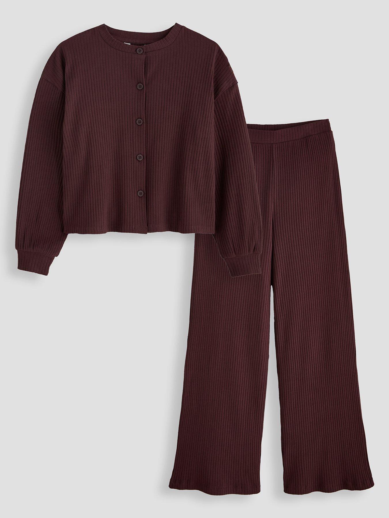 Image 1 of 4 of The Very Collection Girls Wide Rib Button Up Oversized Top With Wide Leg Trouser Basic