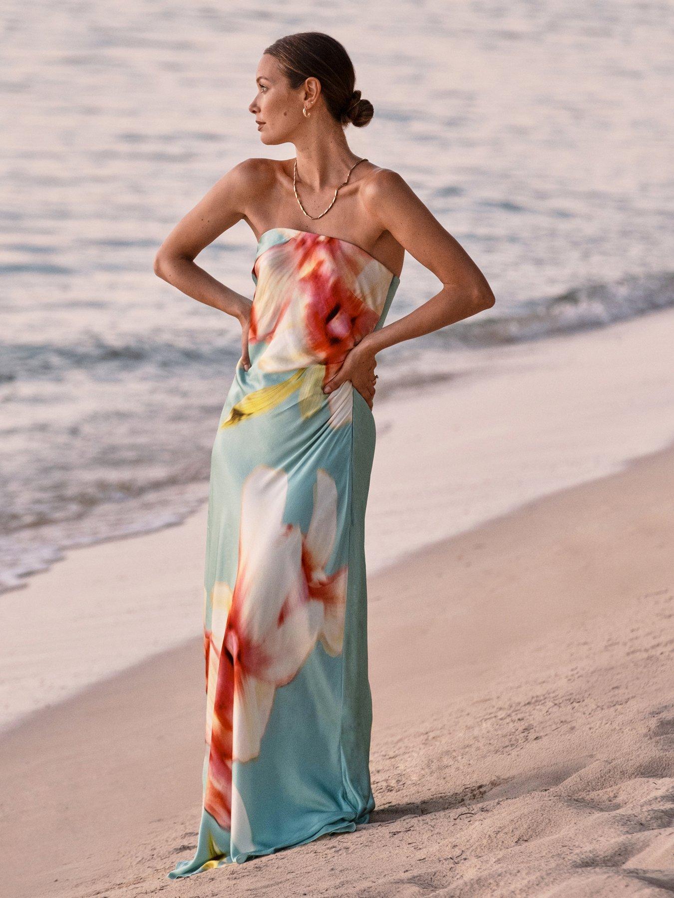 Image 1 of 7 of Forever New Estelle Satin Strapless Maxi - Multi