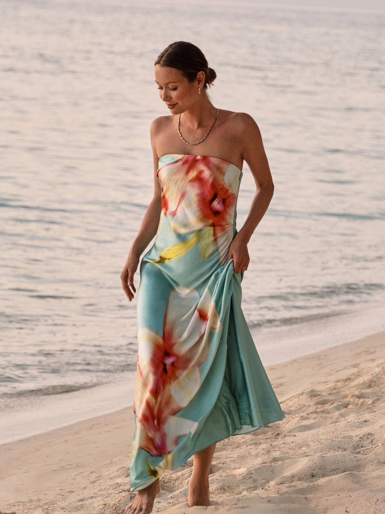 Image 5 of 7 of Forever New Estelle Satin Strapless Maxi - Multi