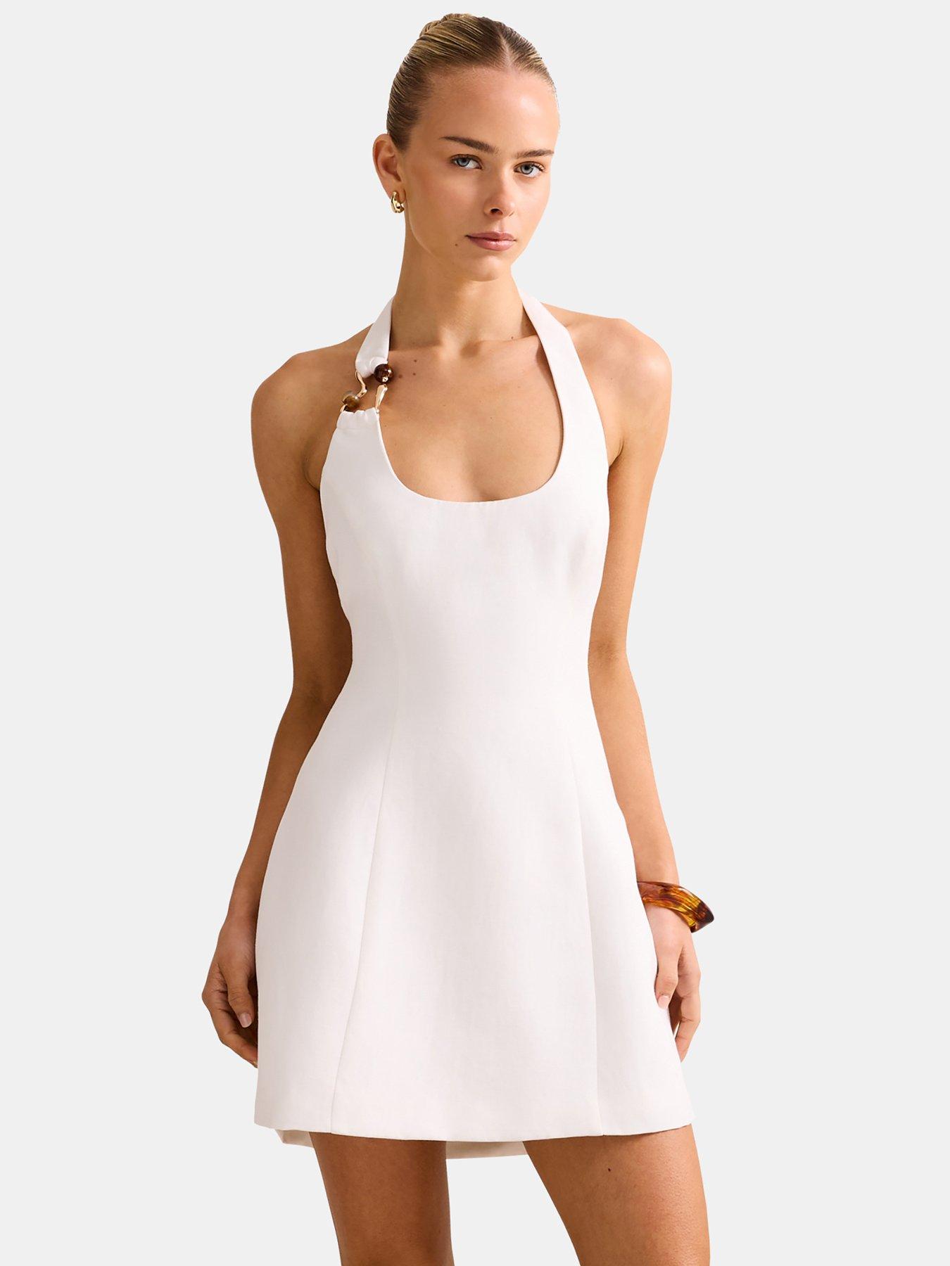 Forever New Tash Hardware Halter Linen Mini Dress - White