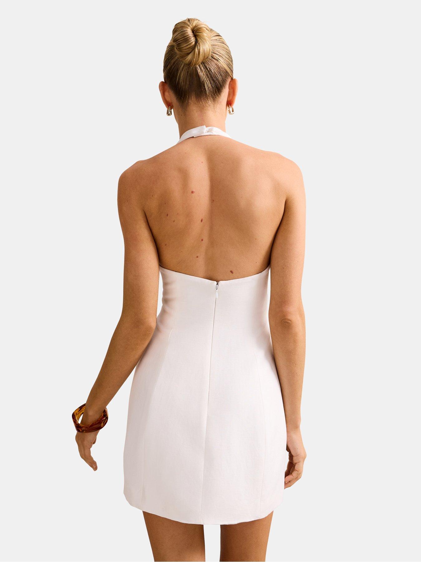 Image 2 of 5 of Forever New Tash Hardware Halter Linen Mini Dress - White
