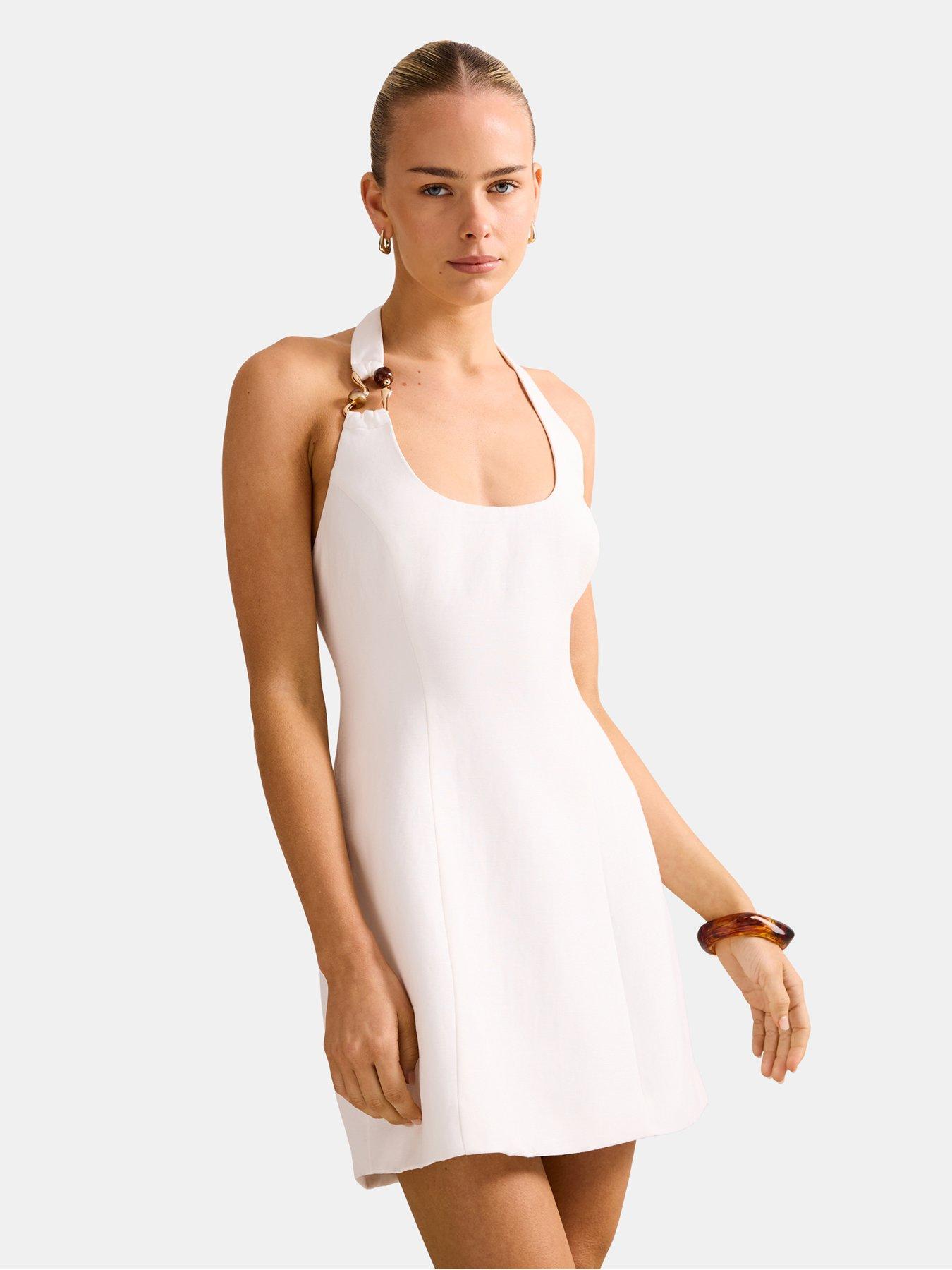 Image 3 of 5 of Forever New Tash Hardware Halter Linen Mini Dress - White