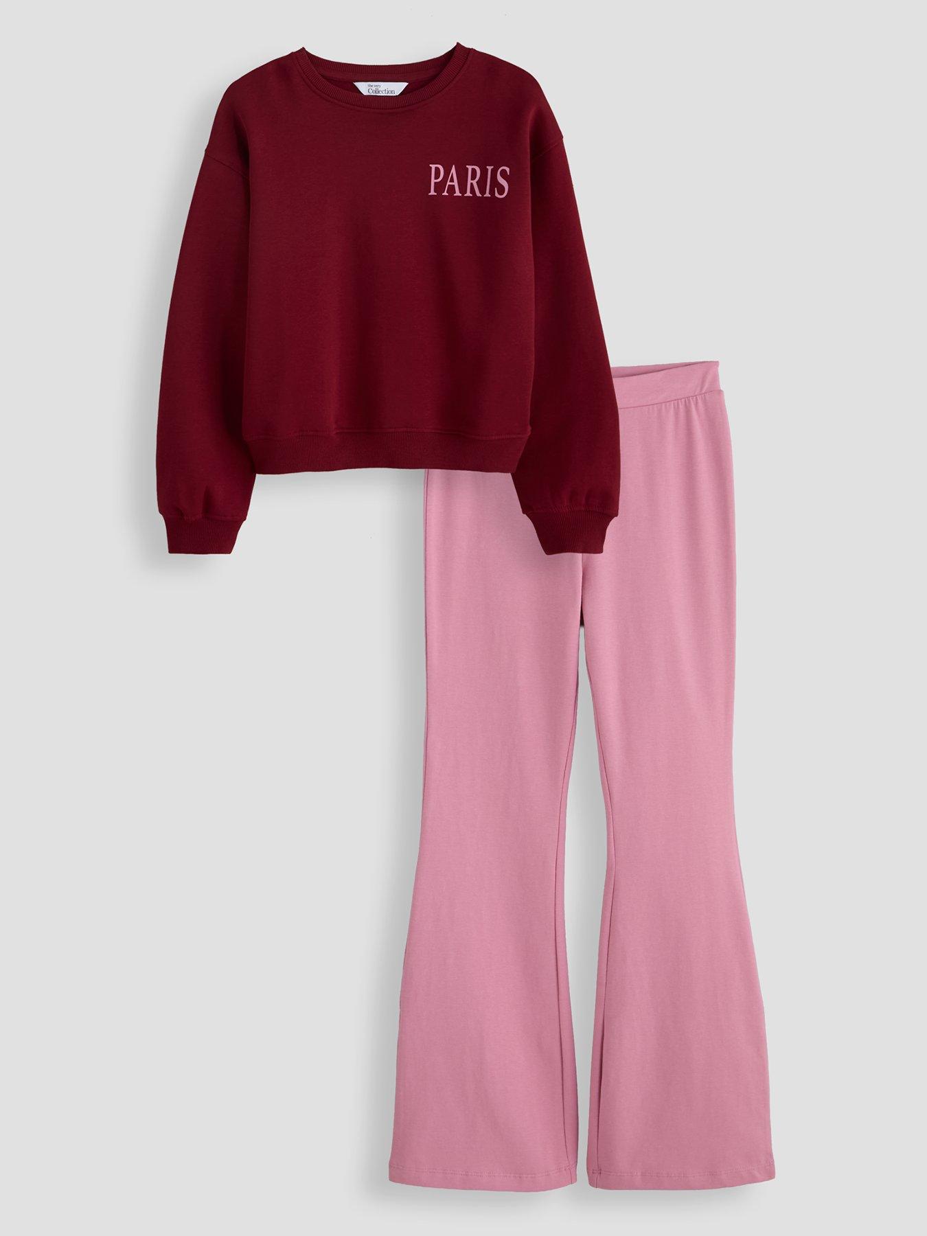 Image 1 of 4 of The Very Collection Girls 2 Pack Slogan Back Print Flared Leggings Set - Red