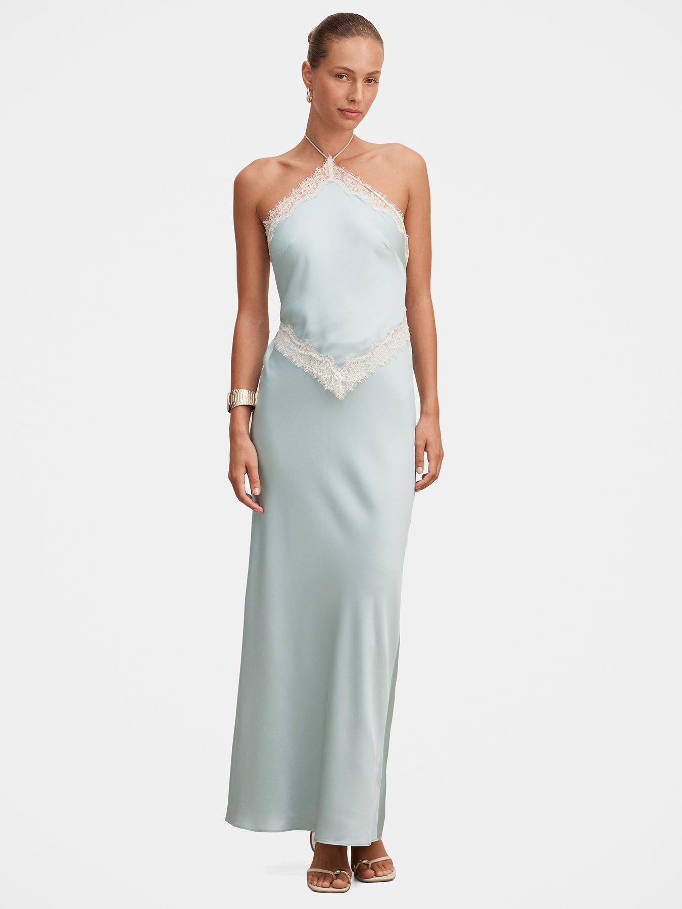 Forever New Kelli Lace Strappy Satin Maxi - Blue