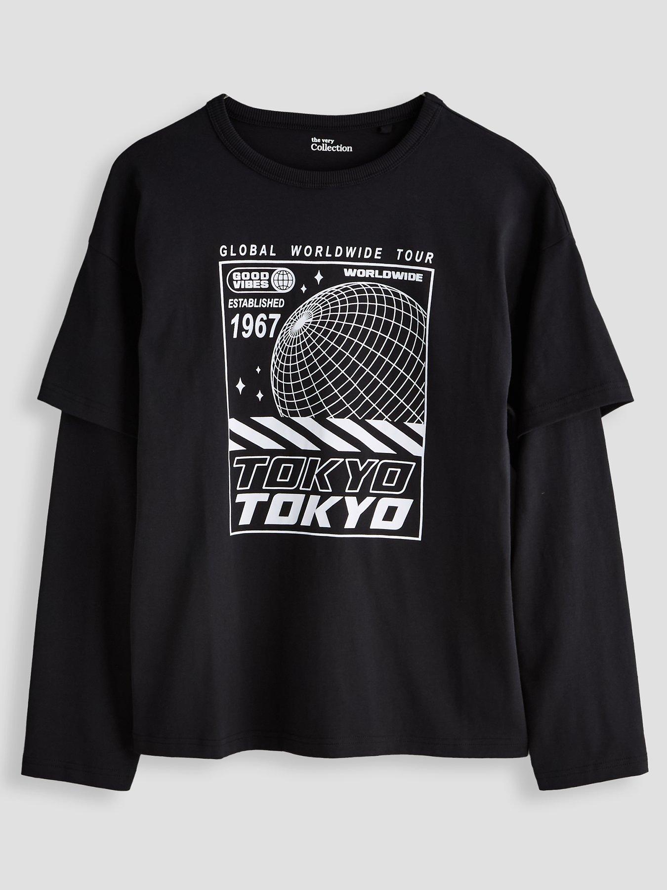 The Very Collection Boys' Tokyo Double Sleeve Graphic T-Shirt - Black