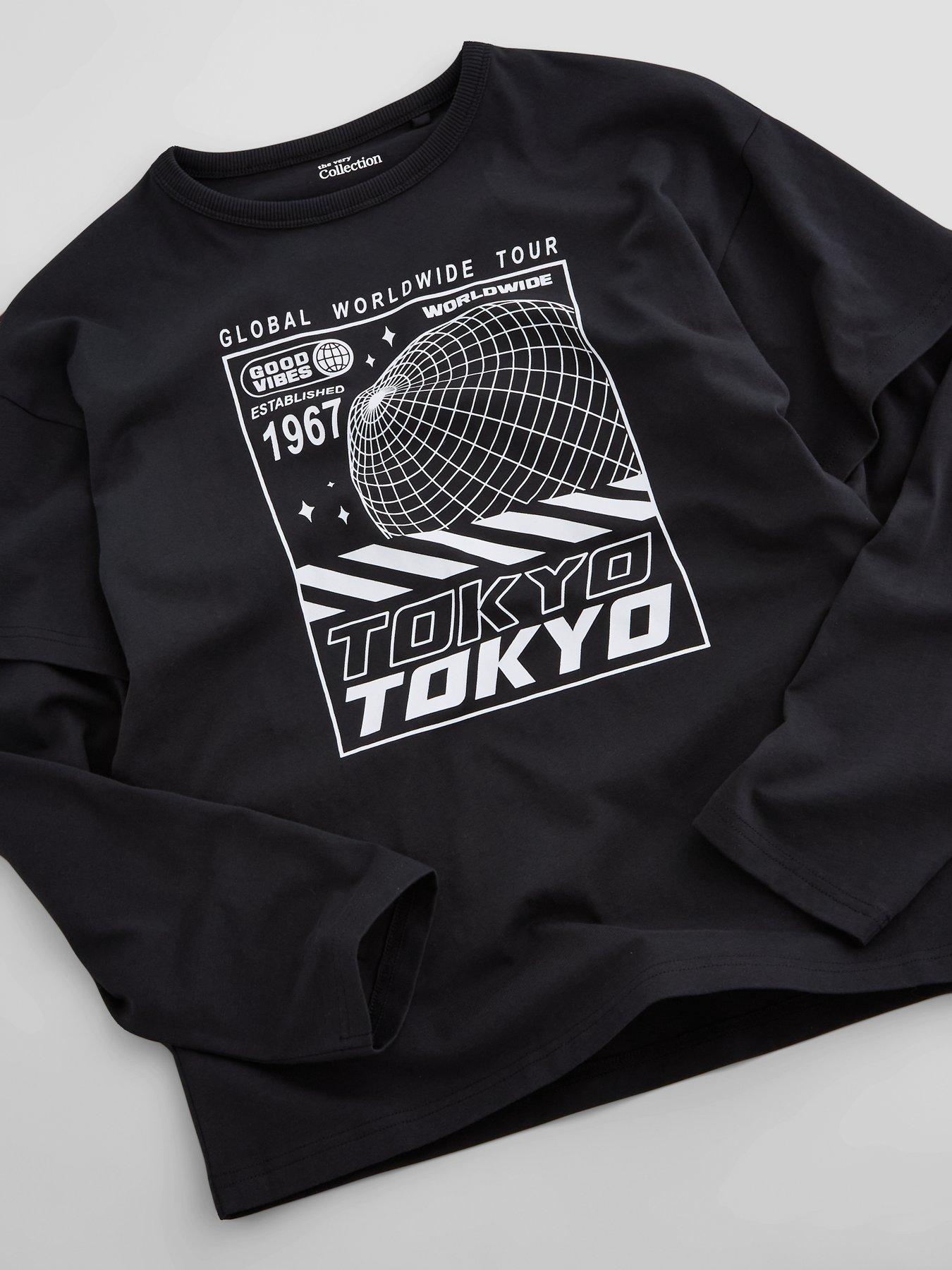 Image 3 of 6 of The Very Collection Boys' Tokyo Double Sleeve Graphic T-Shirt - Black