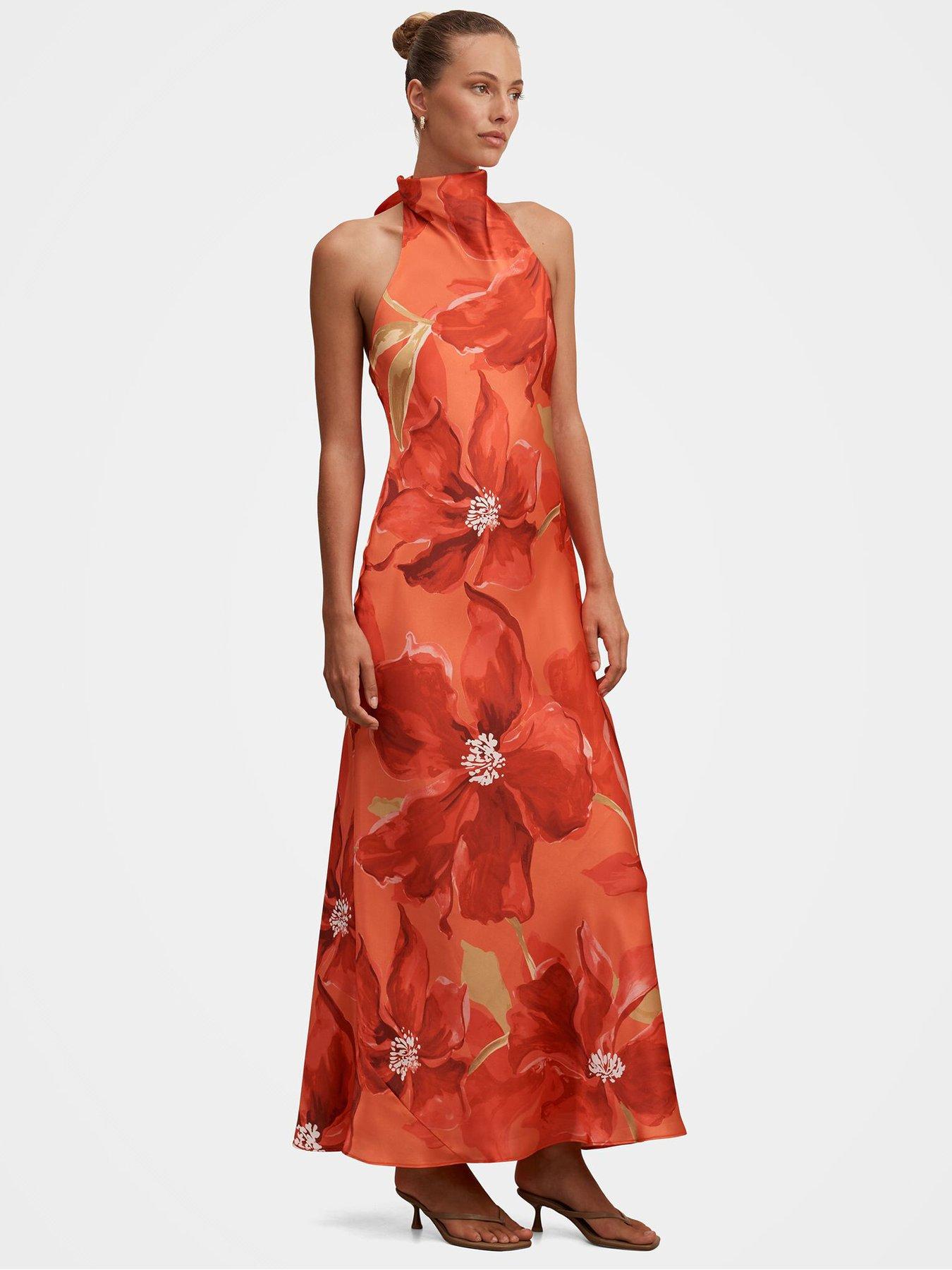 Image 3 of 4 of Forever New Clementine High Neck Satin Maxi - Multi